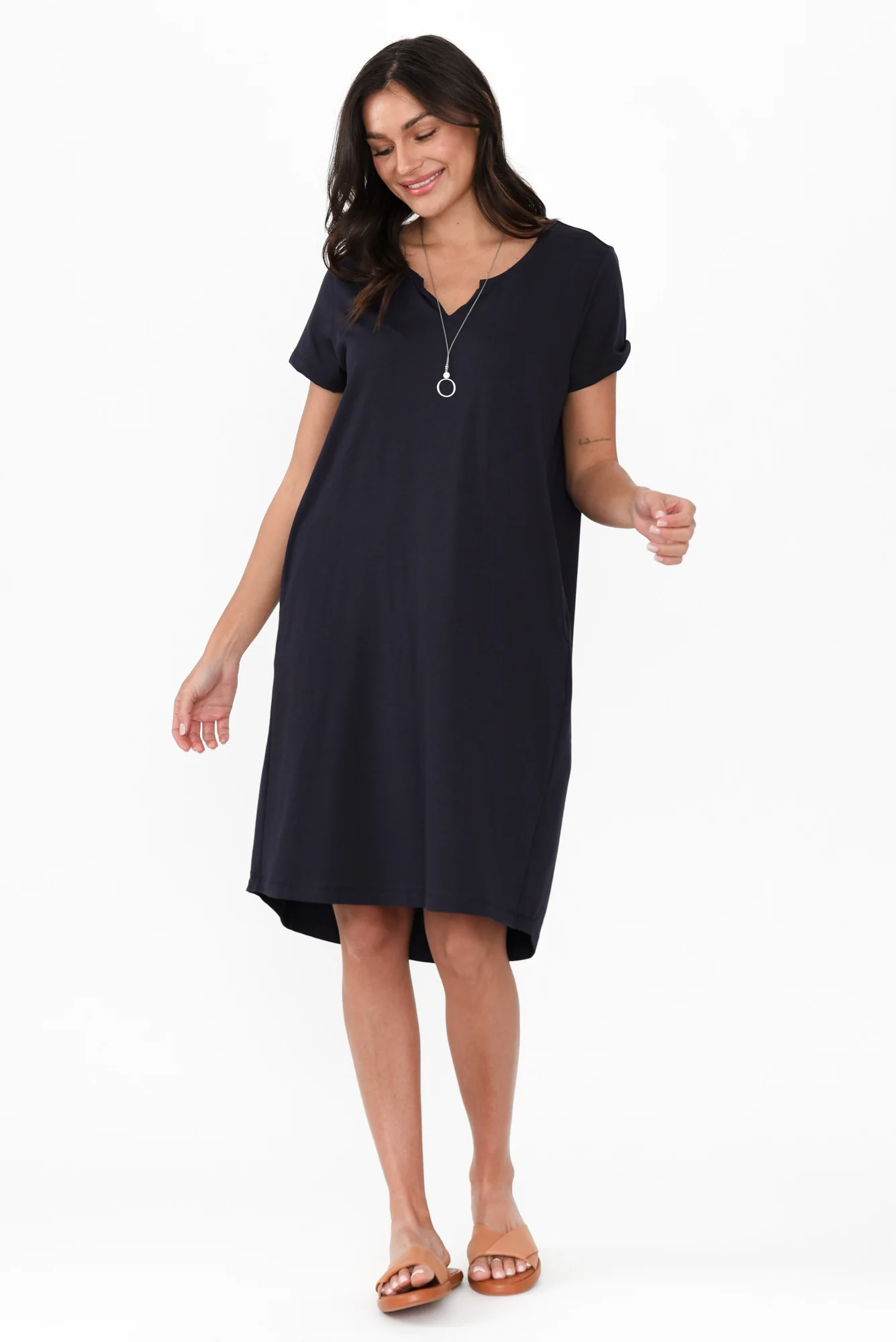 Mandy Navy Cotton Tee Dress
