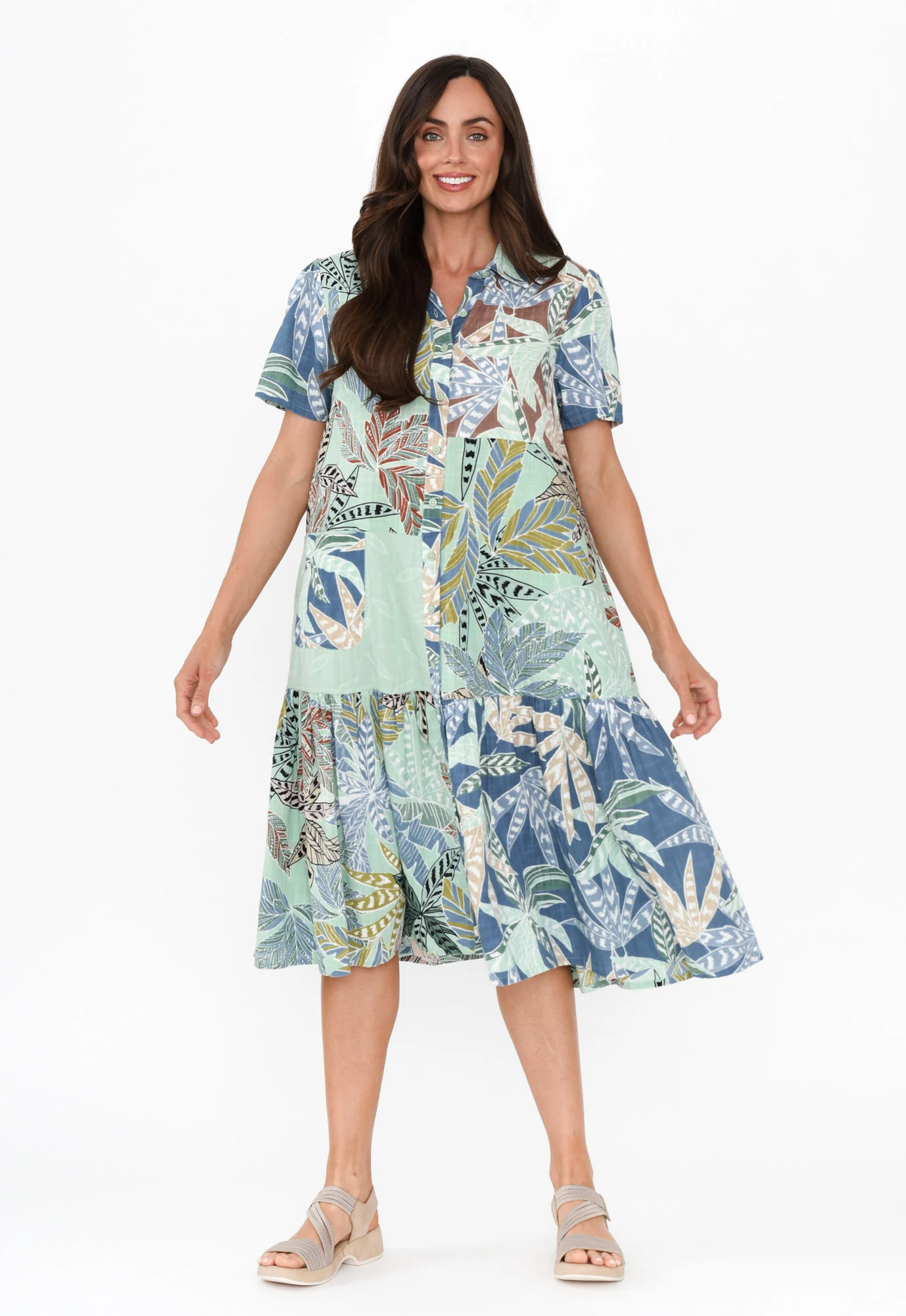 Fitzroy Green Leaf Cotton Collared Dress