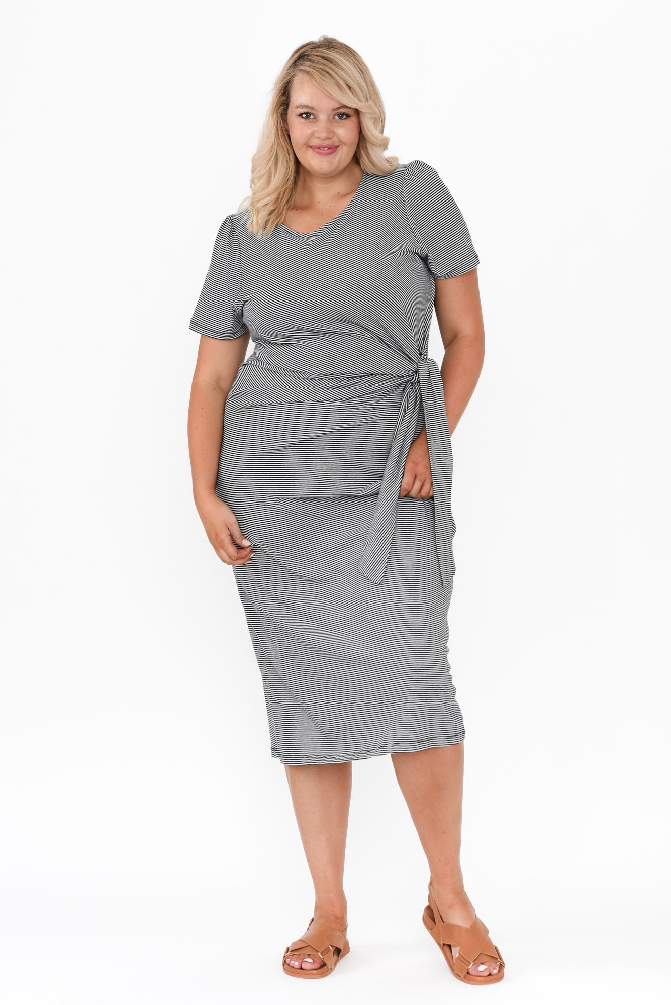 Kitt Black Stripe Cotton Stretch Tie Dress