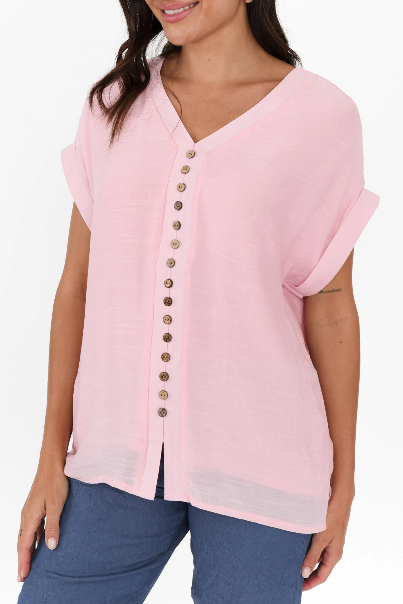 Miray Light Pink Button Top