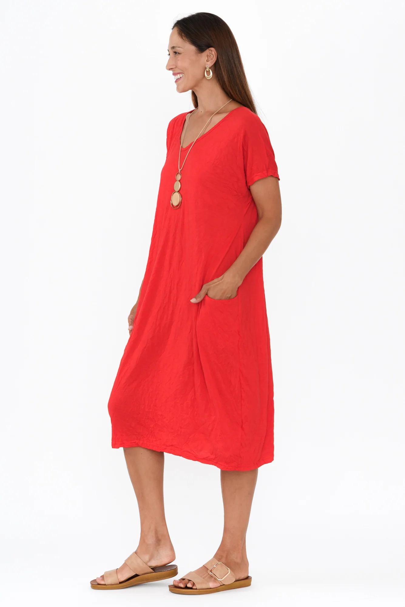 Travel Red Crinkle Cotton Dress