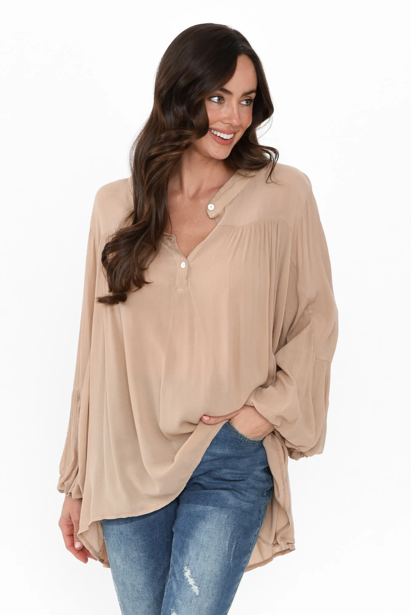 Bisa Beige Button Blouse