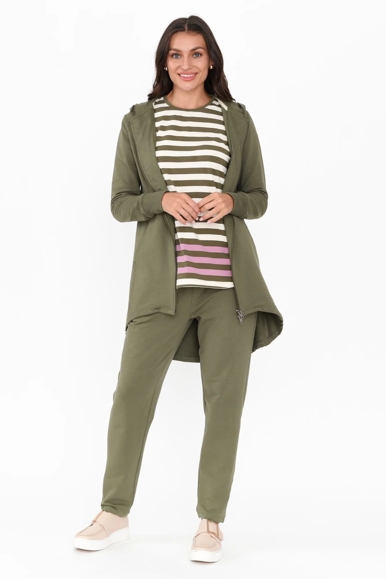 Mara Khaki Zip Hooded Jacket