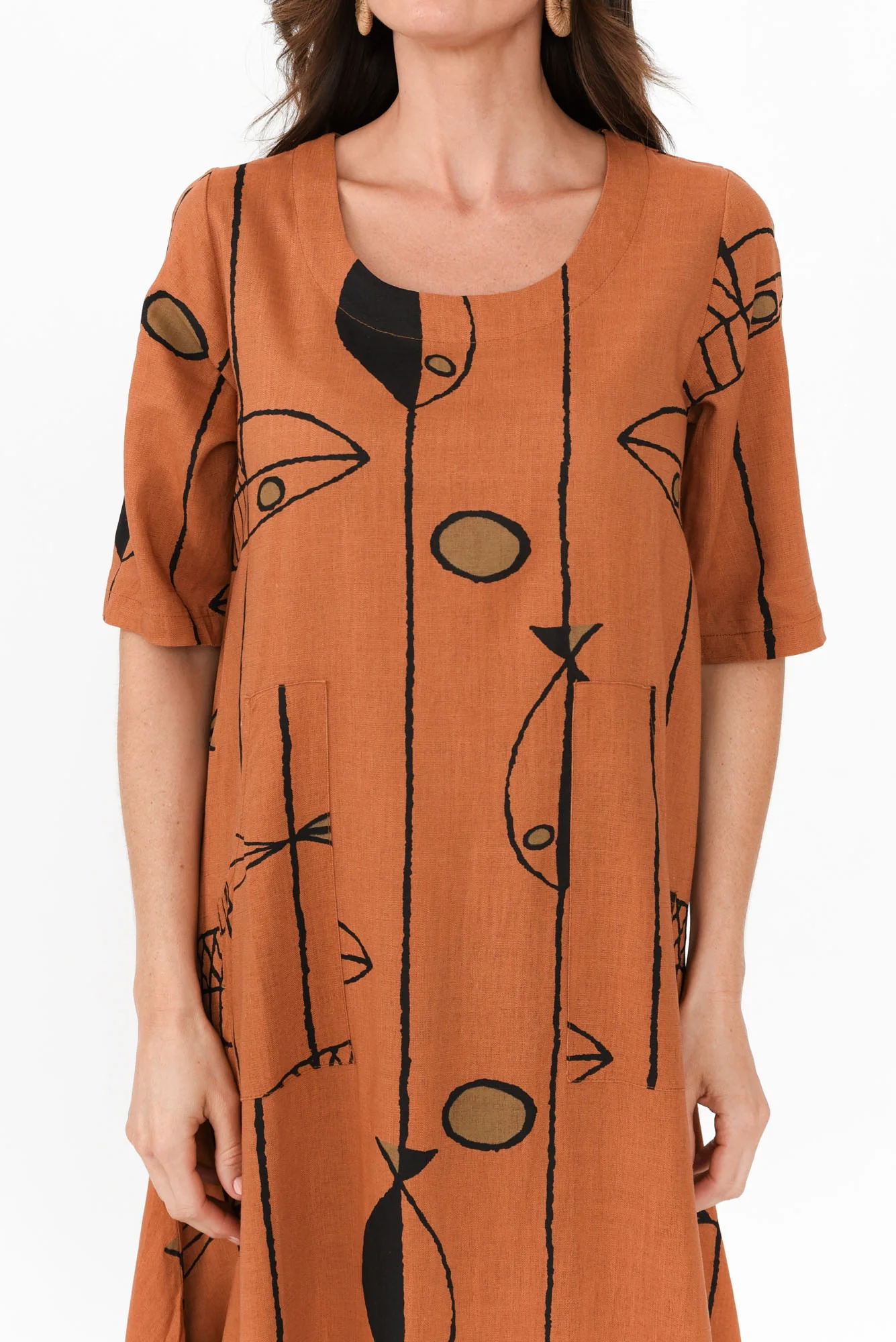 Hailee Rust Sea Linen Cotton Dress