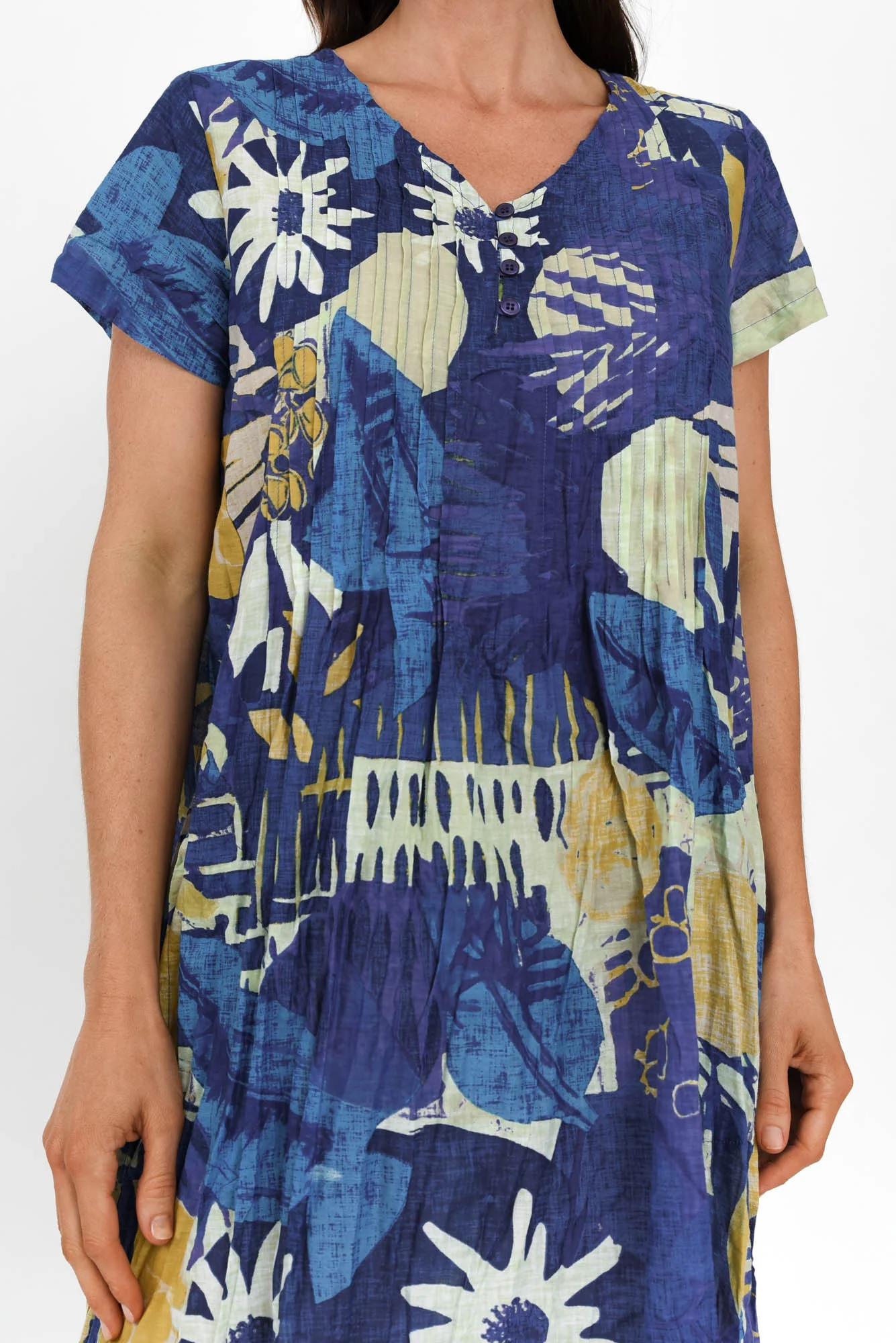 Sabina Navy Garden Crinkle Cotton Dress