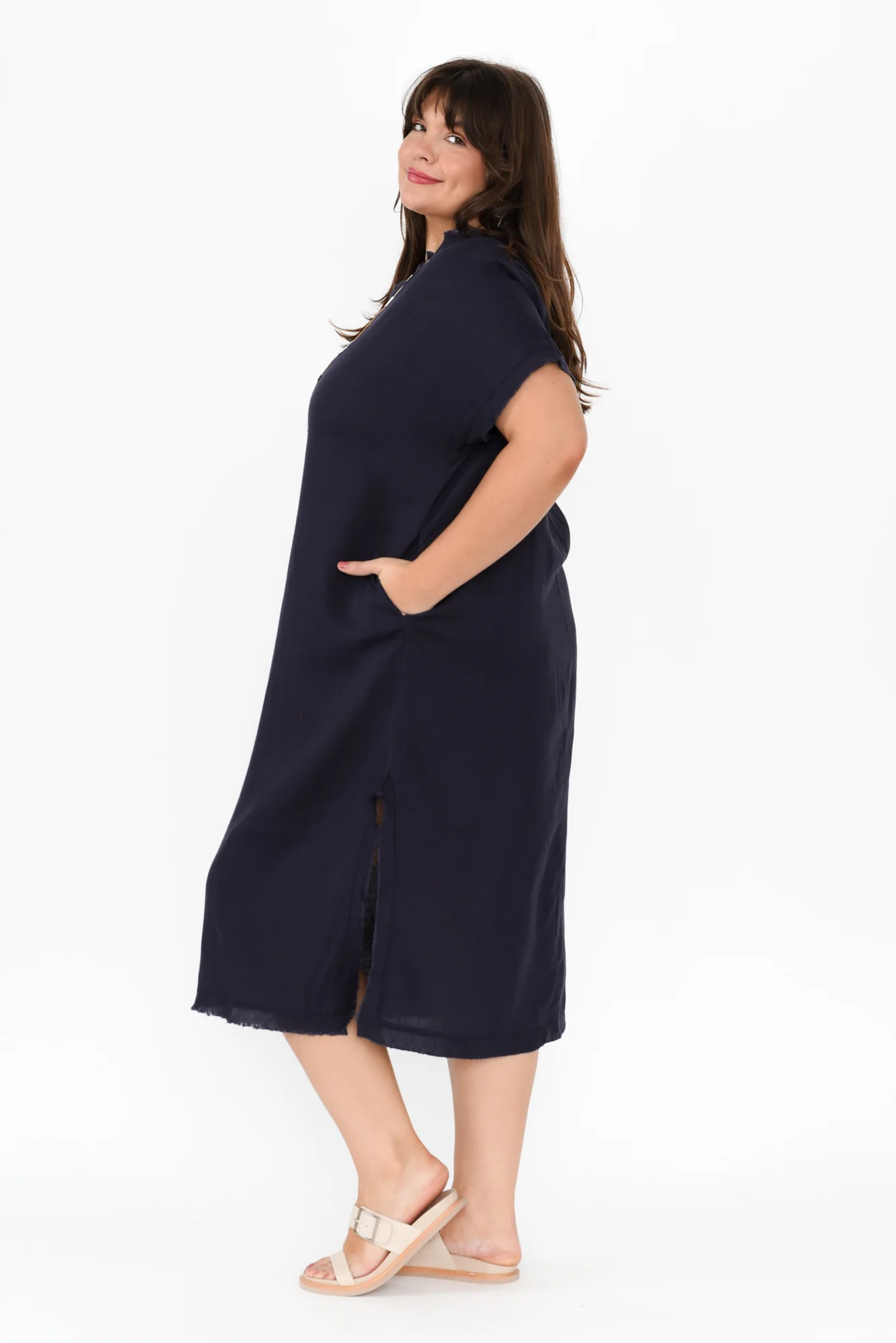 Darlene Navy Linen Blend Dress