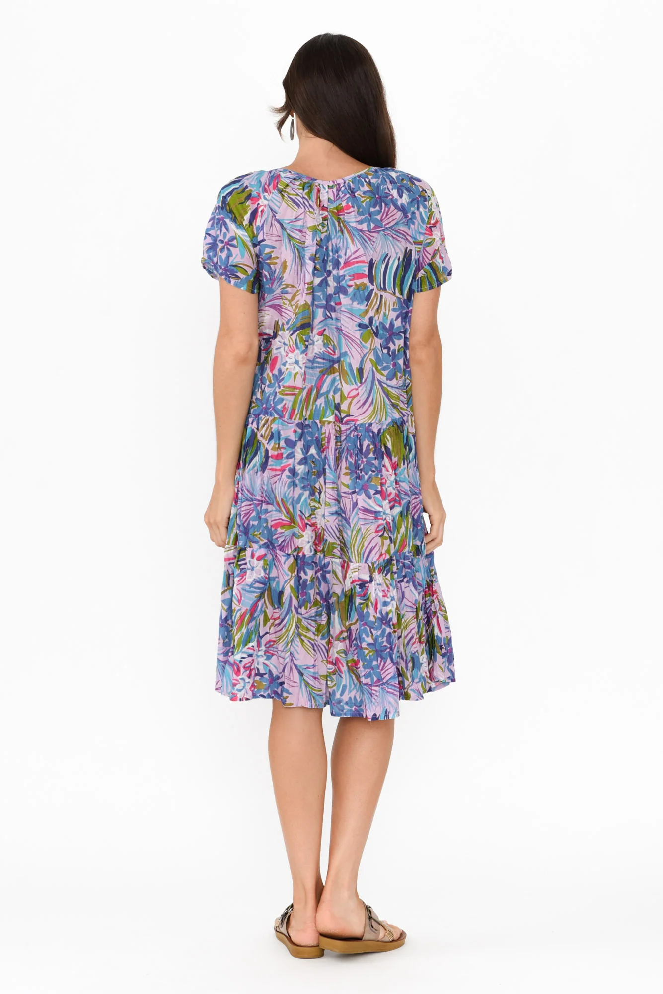 Bessie Purple Floral Cotton Tier Dress