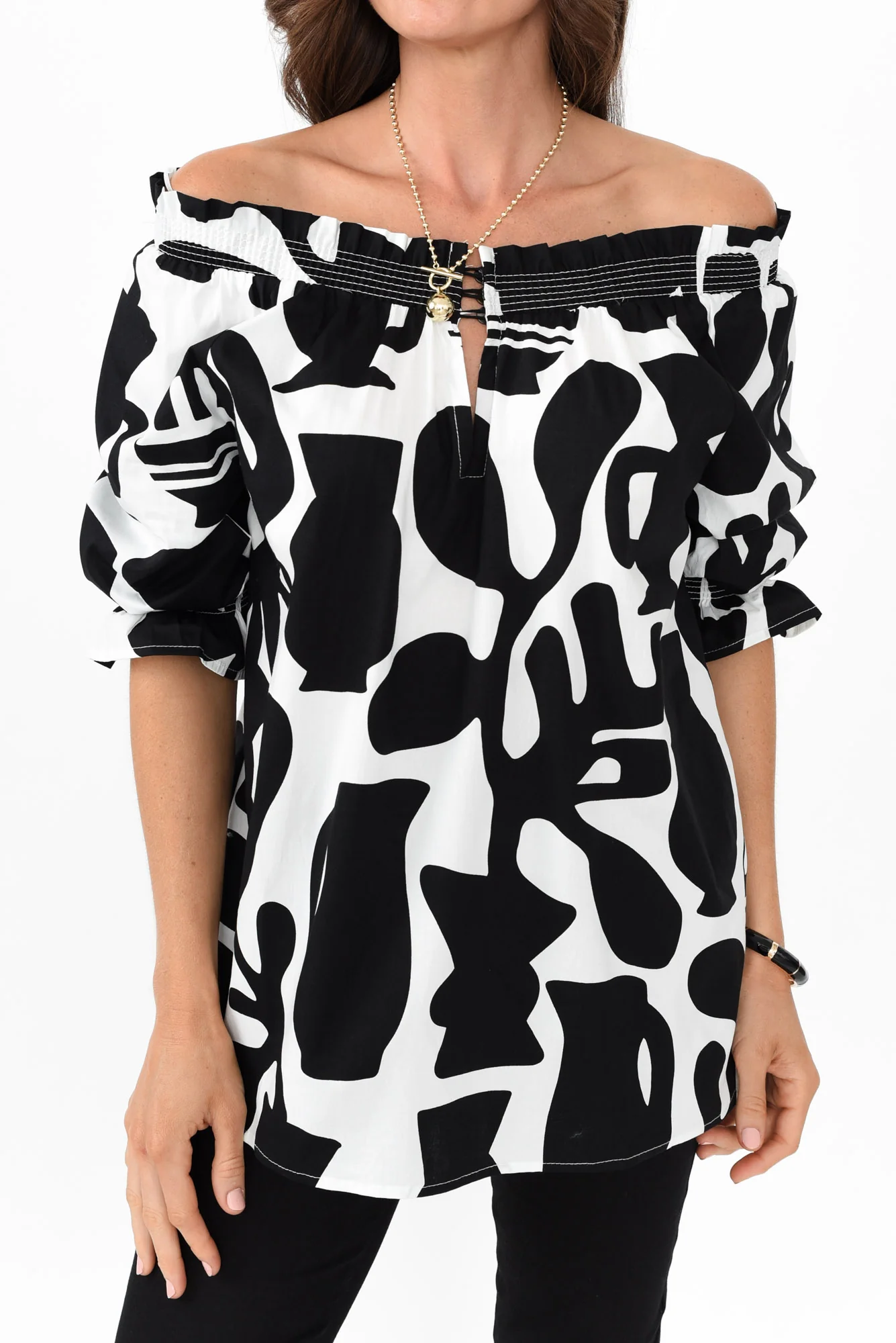 Perissa Black Abstract Cotton Top