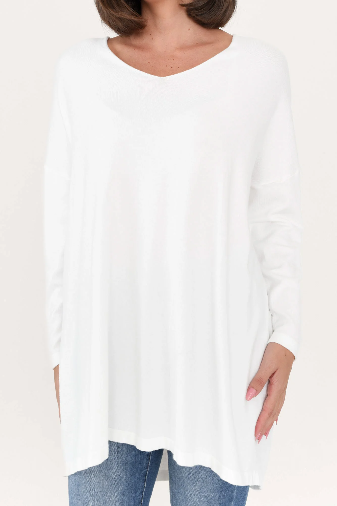Piper White V Neck Knit Jumper