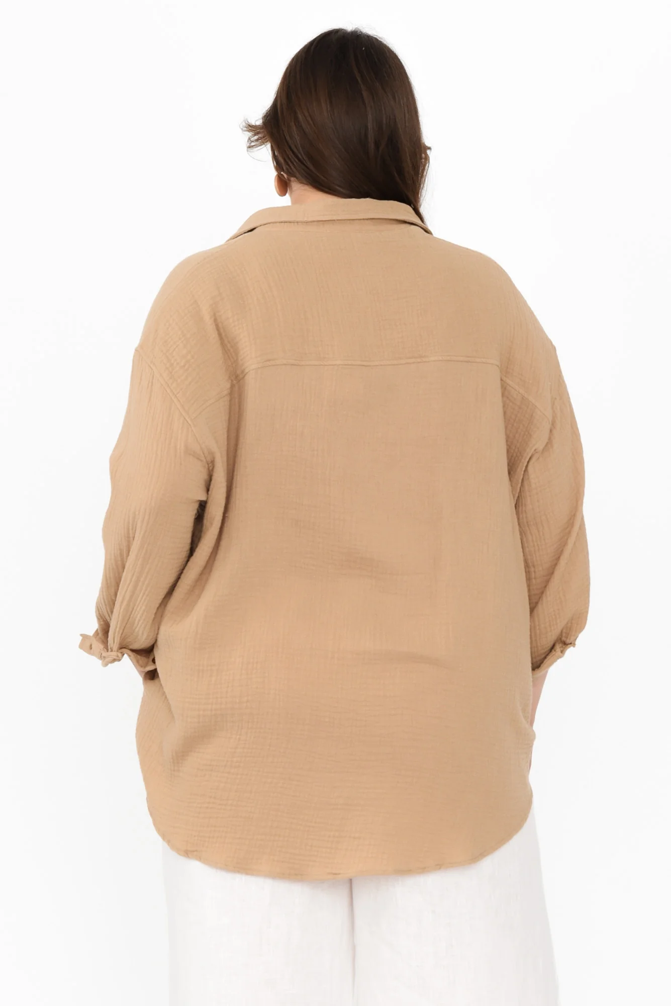 Natalia Beige Cotton Cheesecloth Shirt