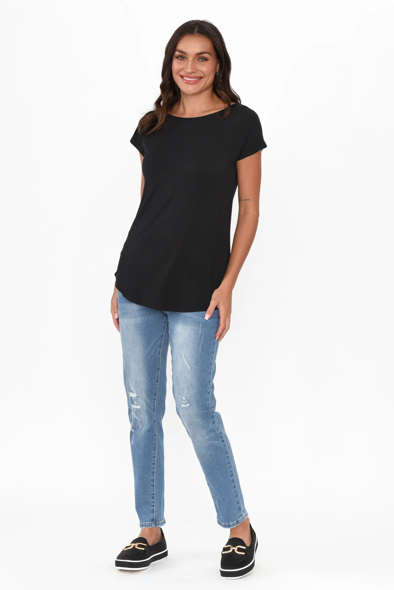 Pia Black Bamboo Boatneck Tee