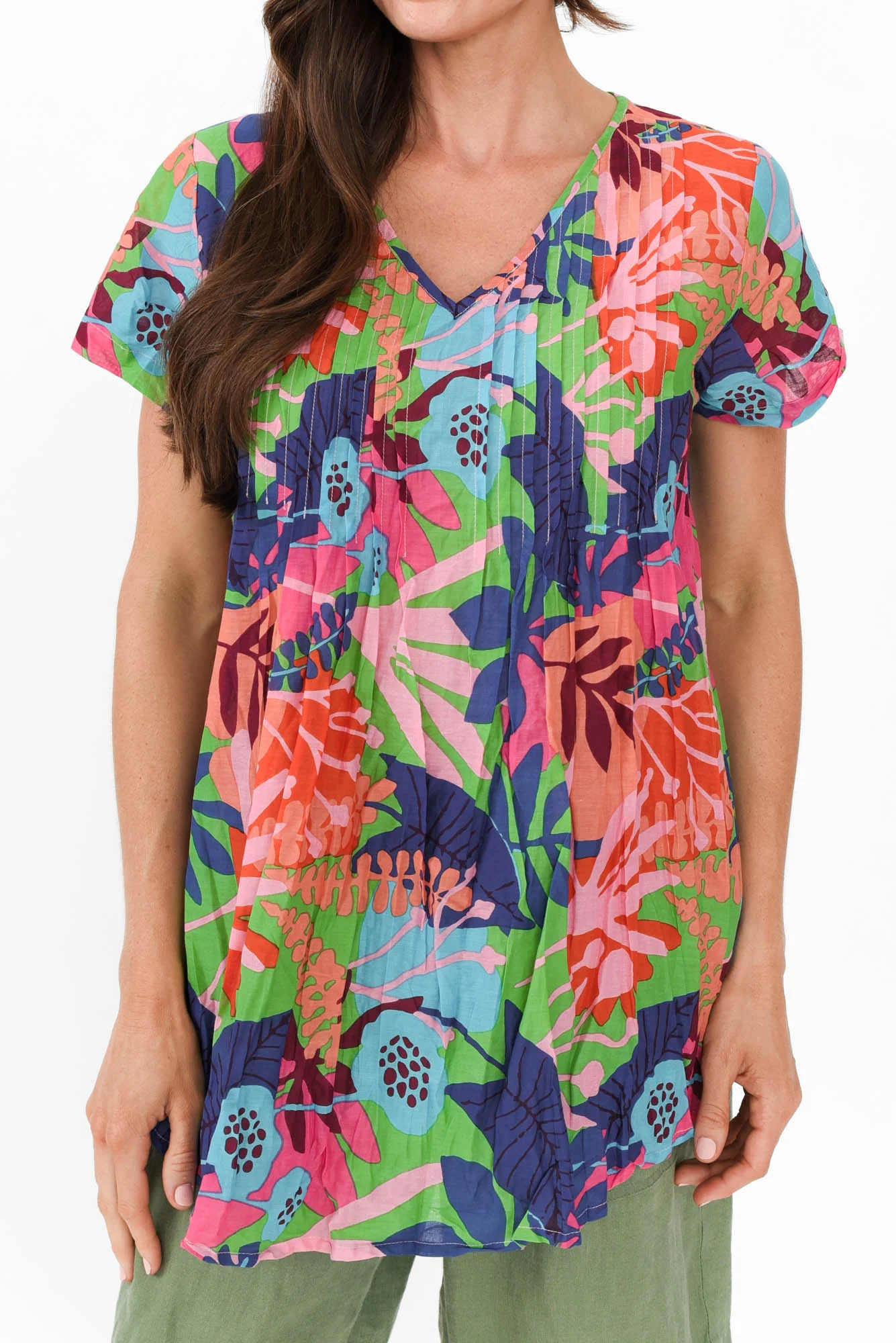 Fia Azure Blue Leaf Crinkle Cotton Top