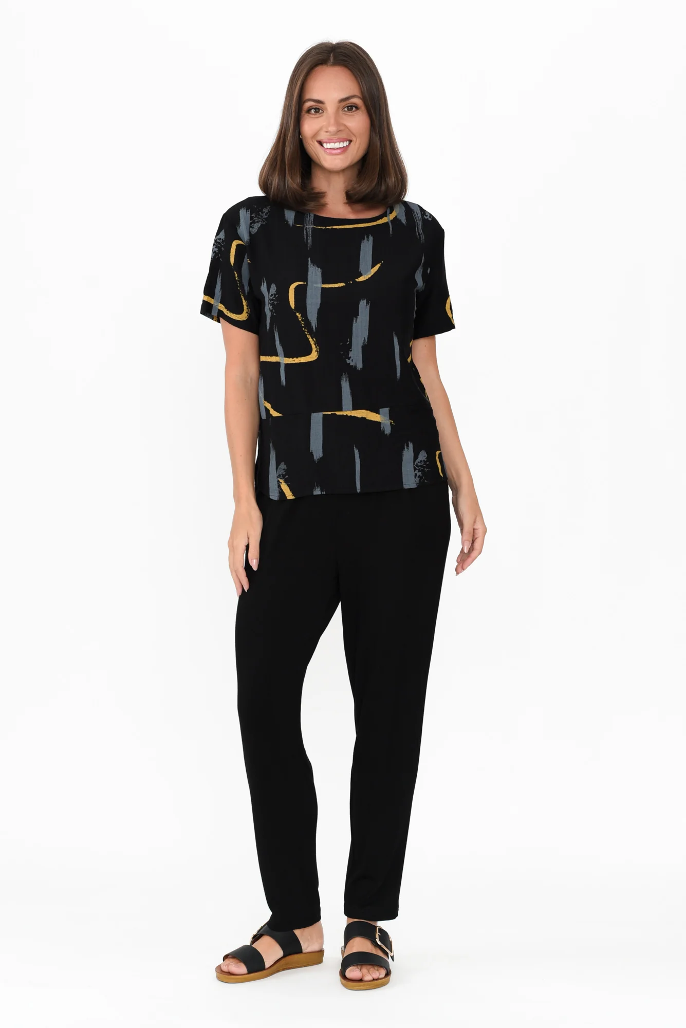 Marion Black Dash Cotton Blend Top