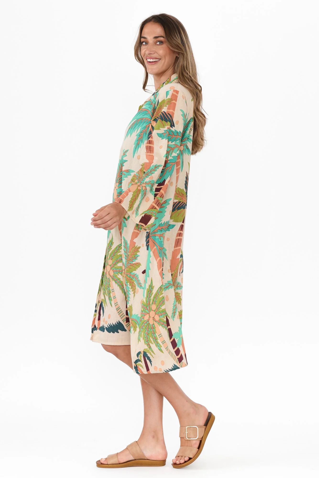 Stav Green Tropical Cotton Button Kaftan