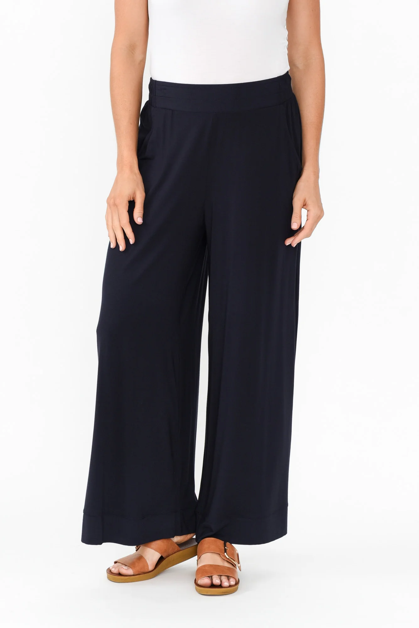 Lola Navy Micro Modal Wide Leg Pants