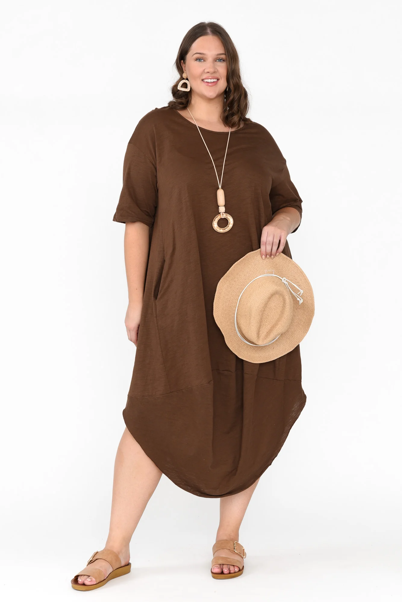 Mita Chocolate Cotton Slub Scoop Dress