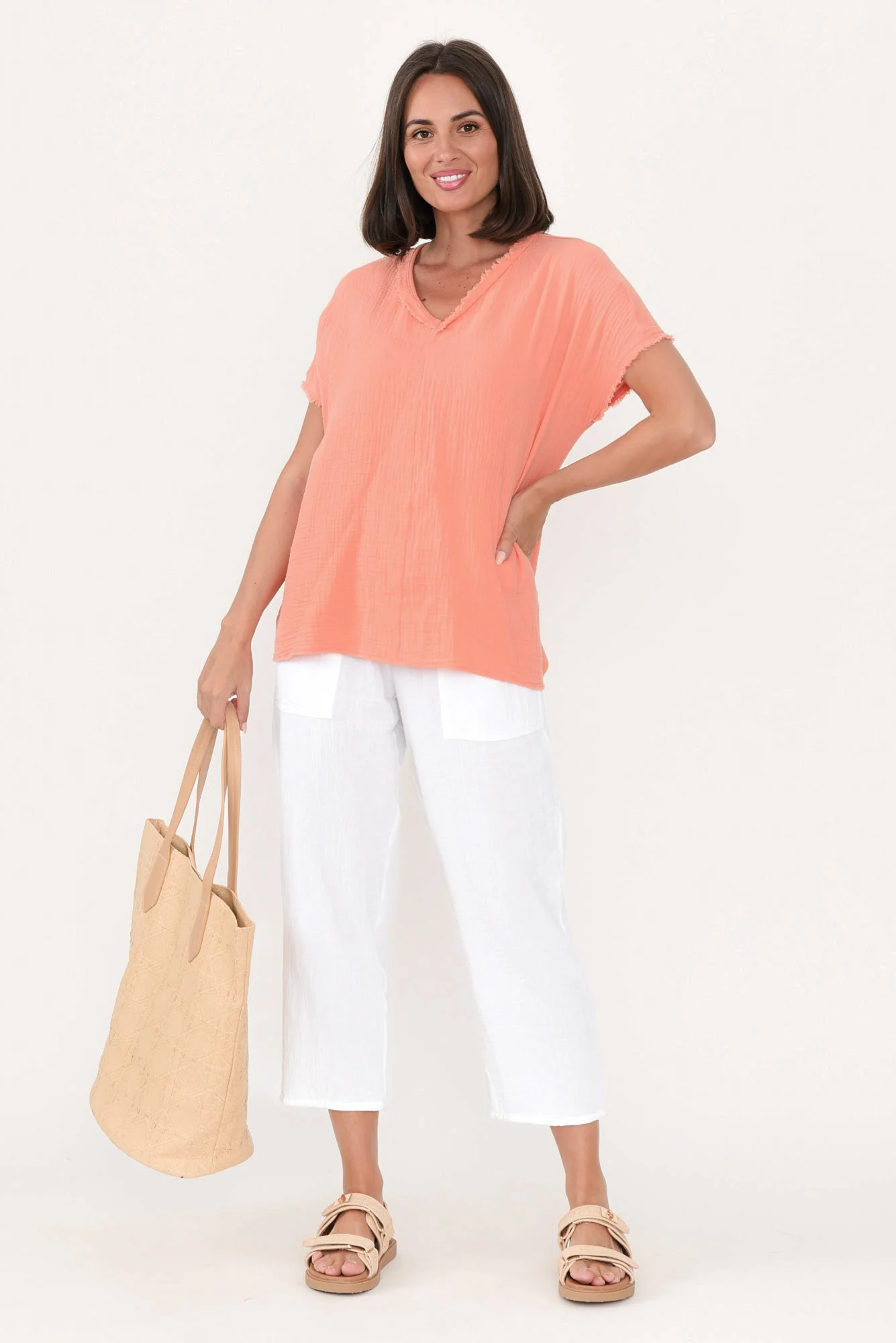 Athos White Cotton Cheesecloth 7/8 Pants