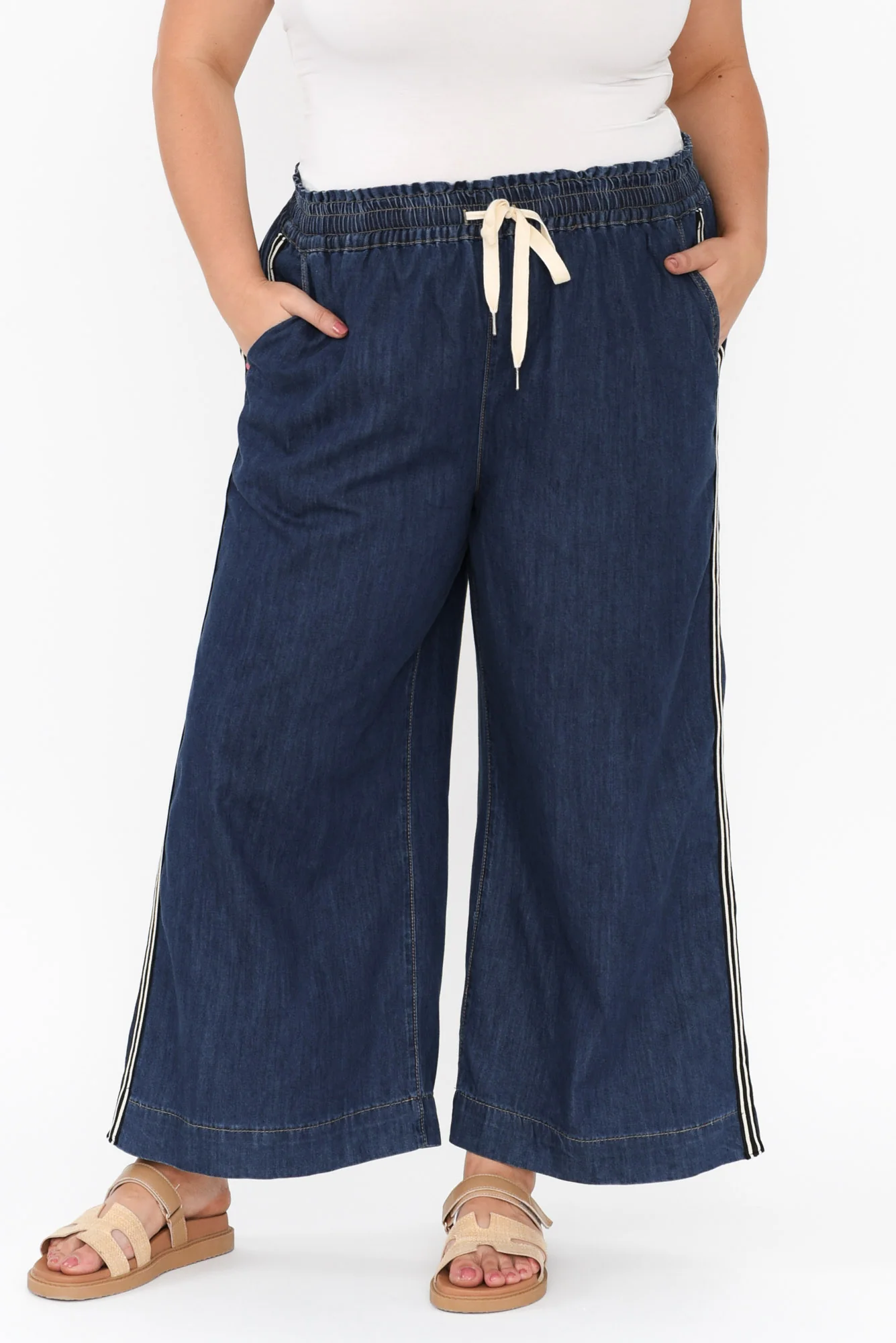 Greta Dark Denim Stripe Wide Leg Pants