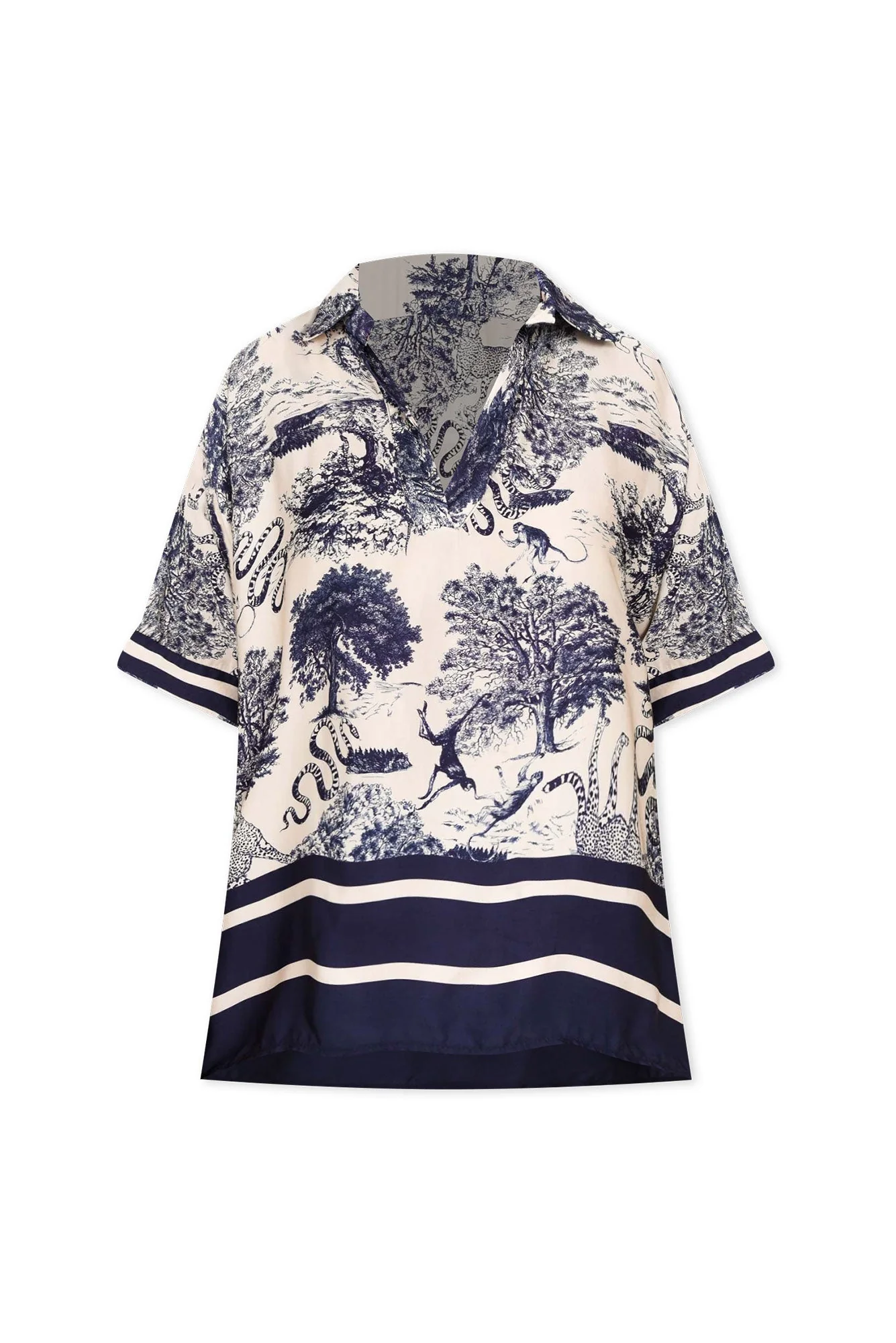 Cosima Navy Garden Silk Blend Top