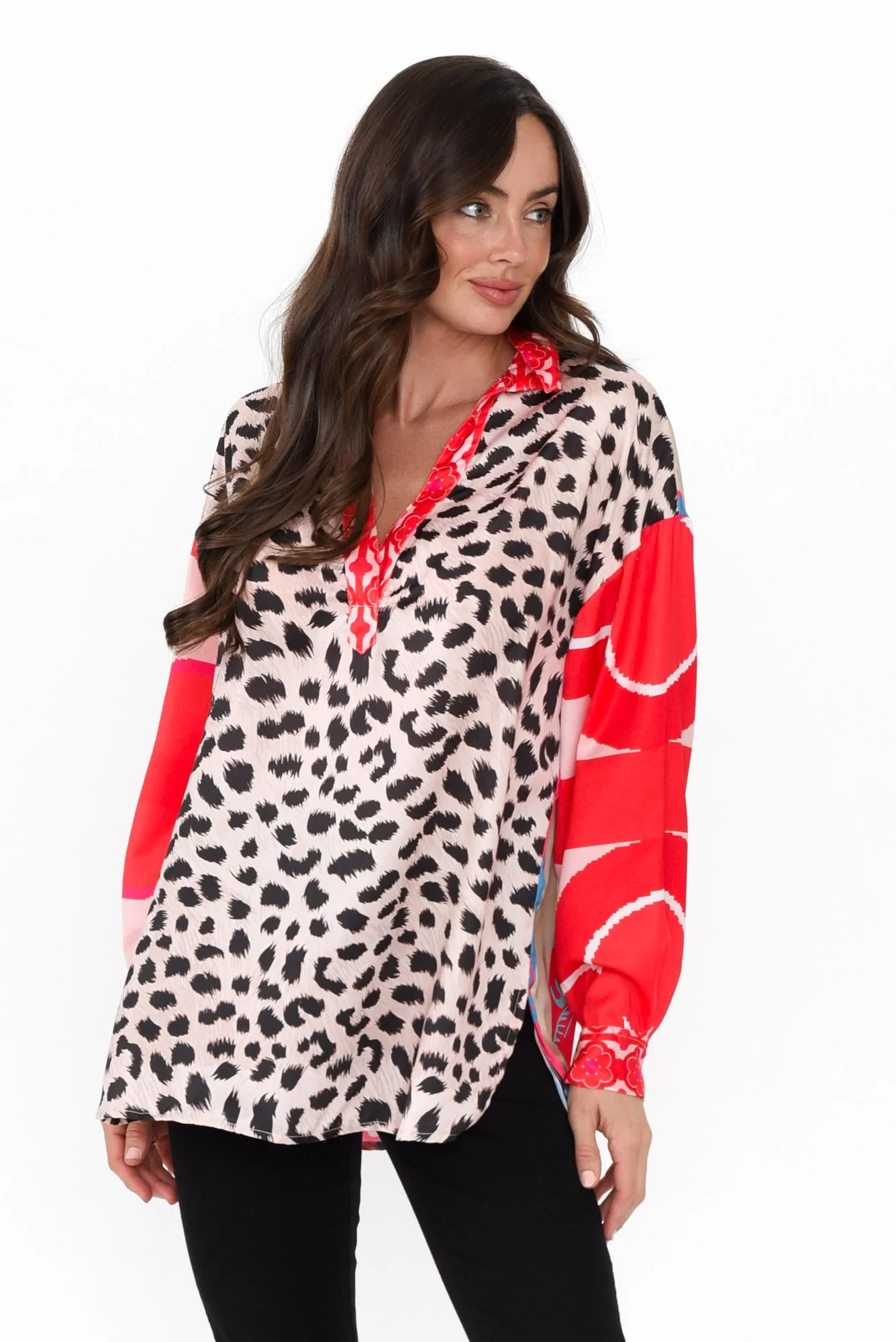 Suzy Pink Leopard V Neck Shirt