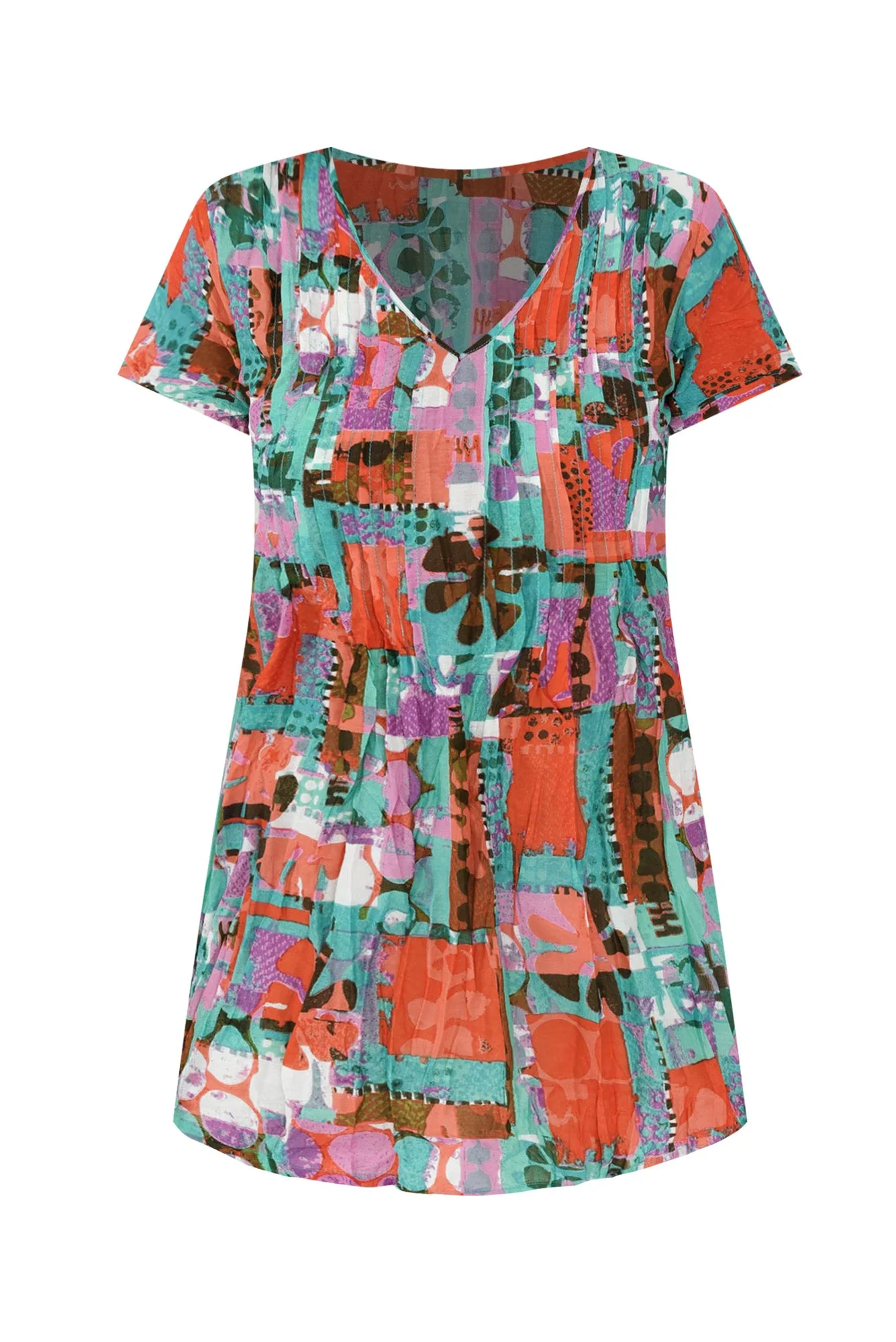 Fia Teal Patchwork Crinkle Cotton Top