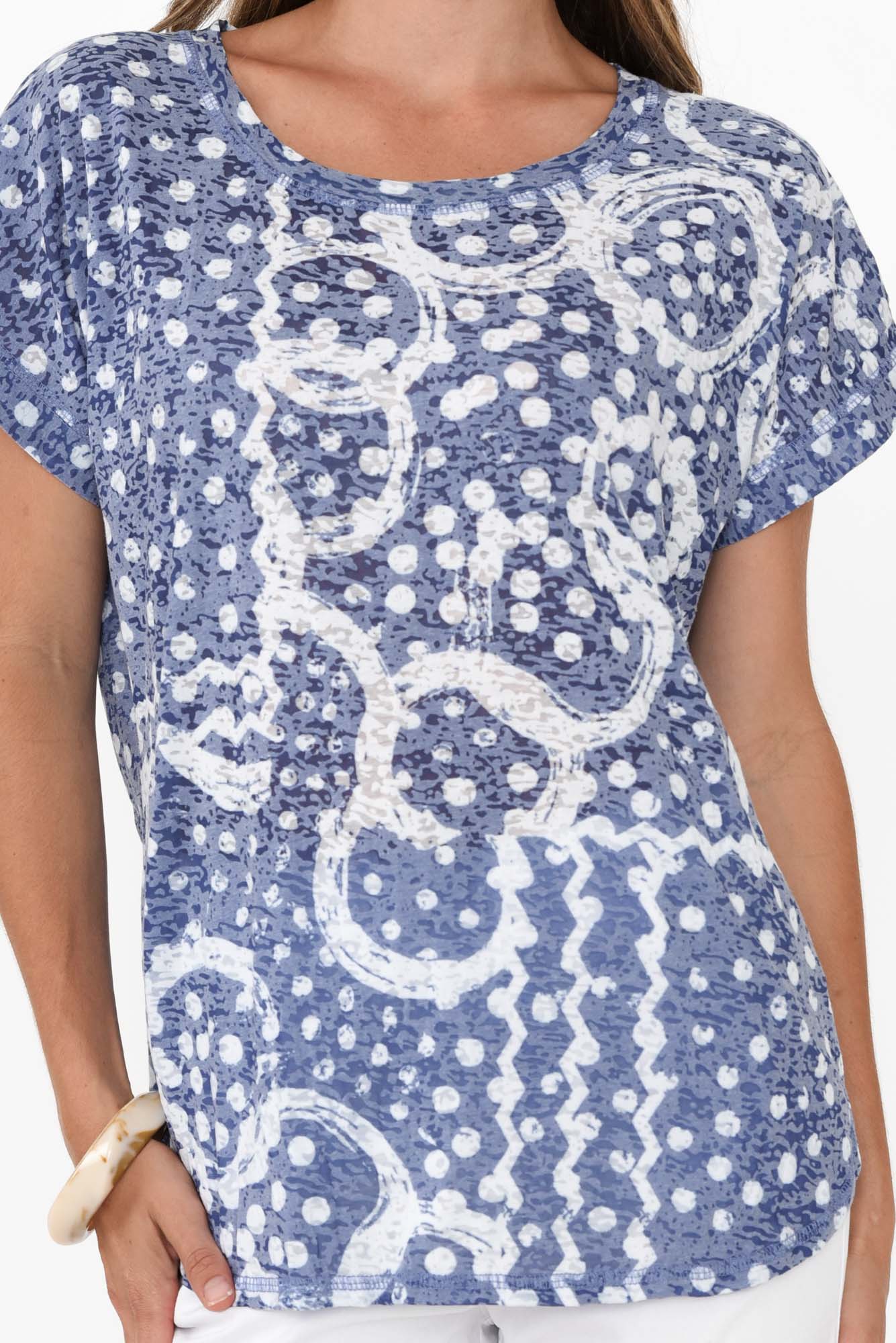 Inaya Blue Spot Cotton Blend Top