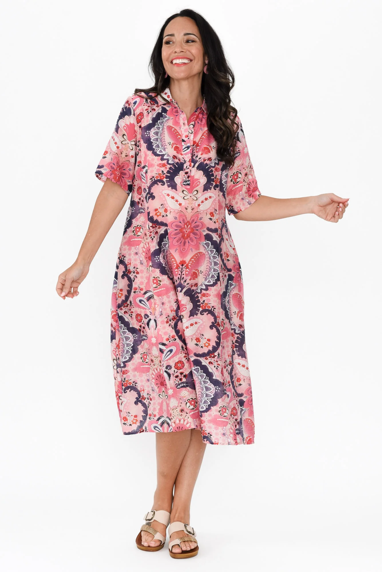 Jaime Pink Paisley Midi Dress