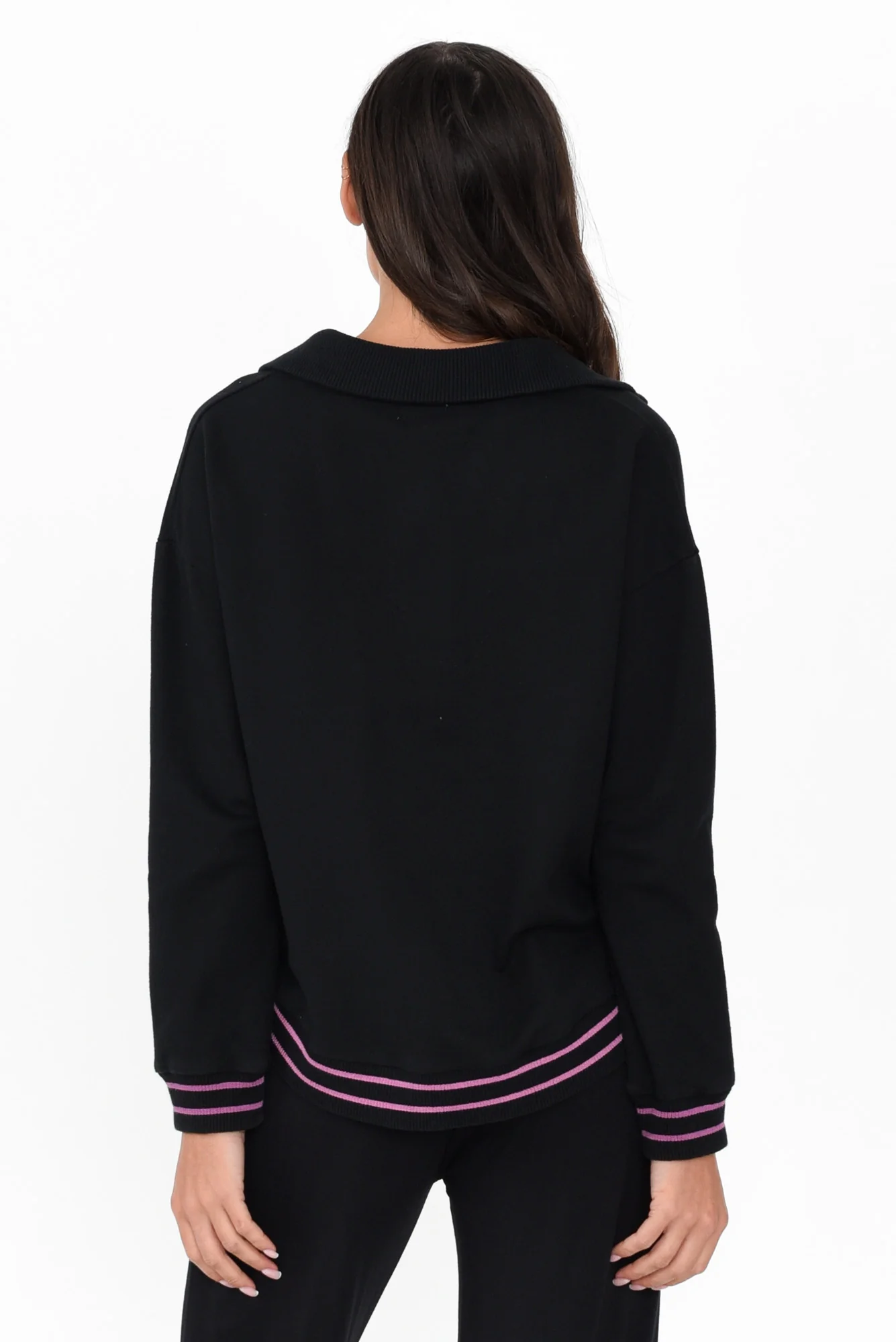 Katra Black Trim Cotton Blend Top