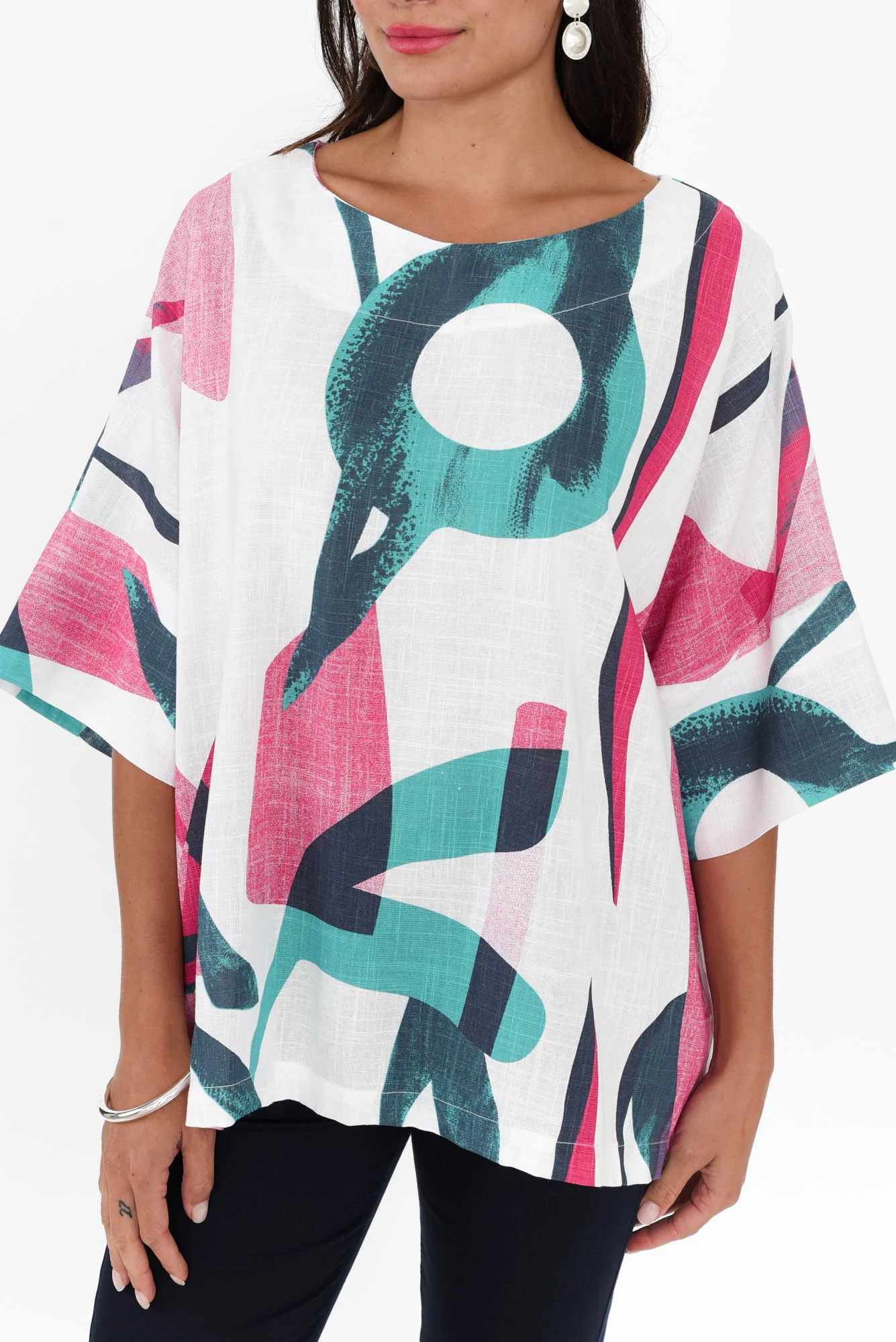 Alton Pink Abstract Linen Cotton Top