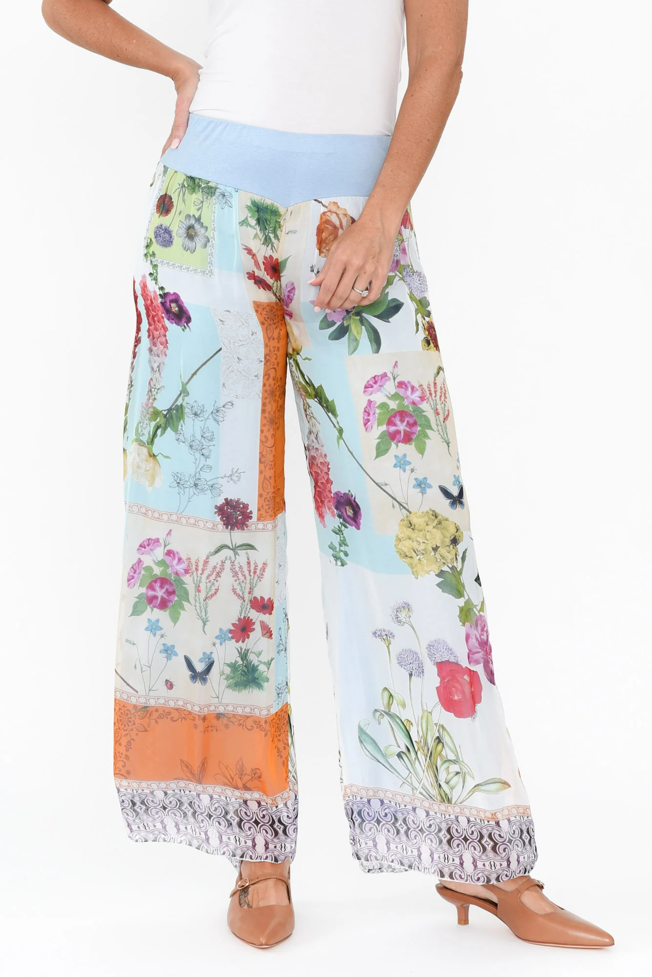 Coralia Cream Floral Silk Pants