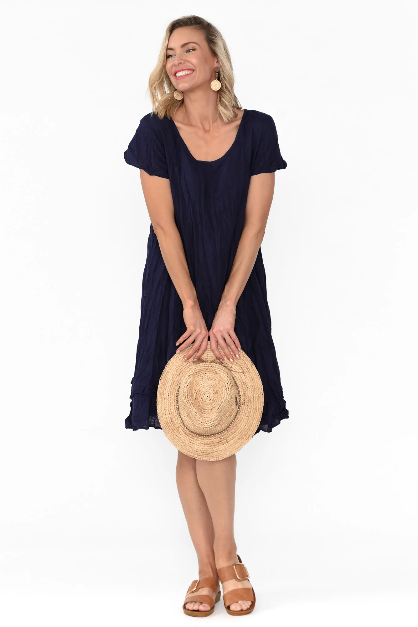 Lauren Navy Crinkle Cotton Dress