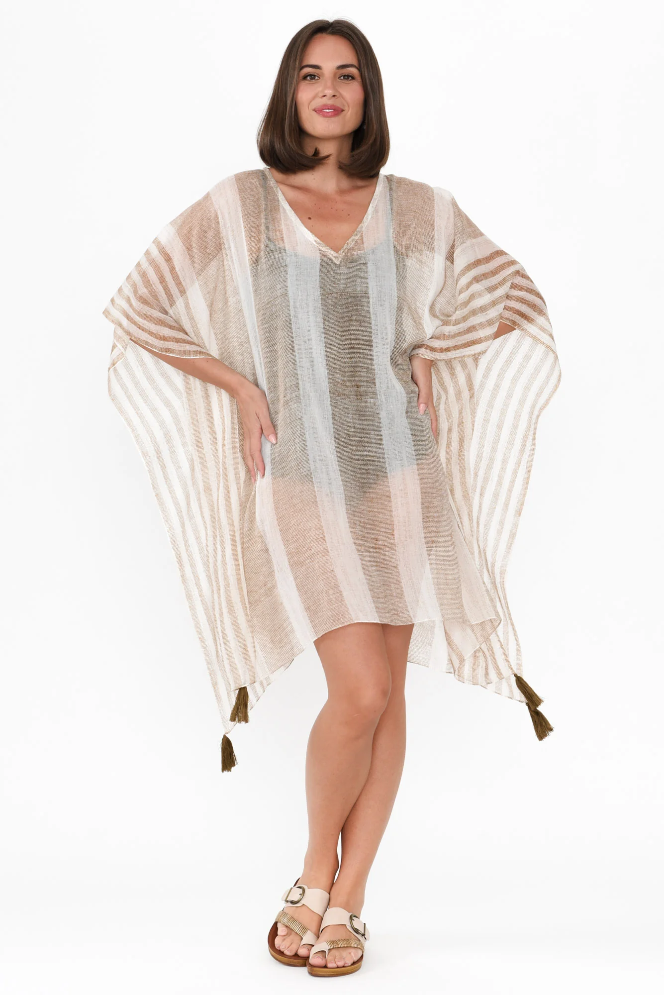 Stella Taupe Stripe Cotton Kaftan