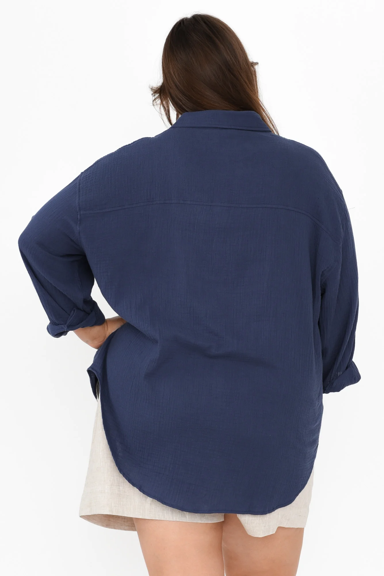 Natalia Navy Cotton Cheesecloth Shirt