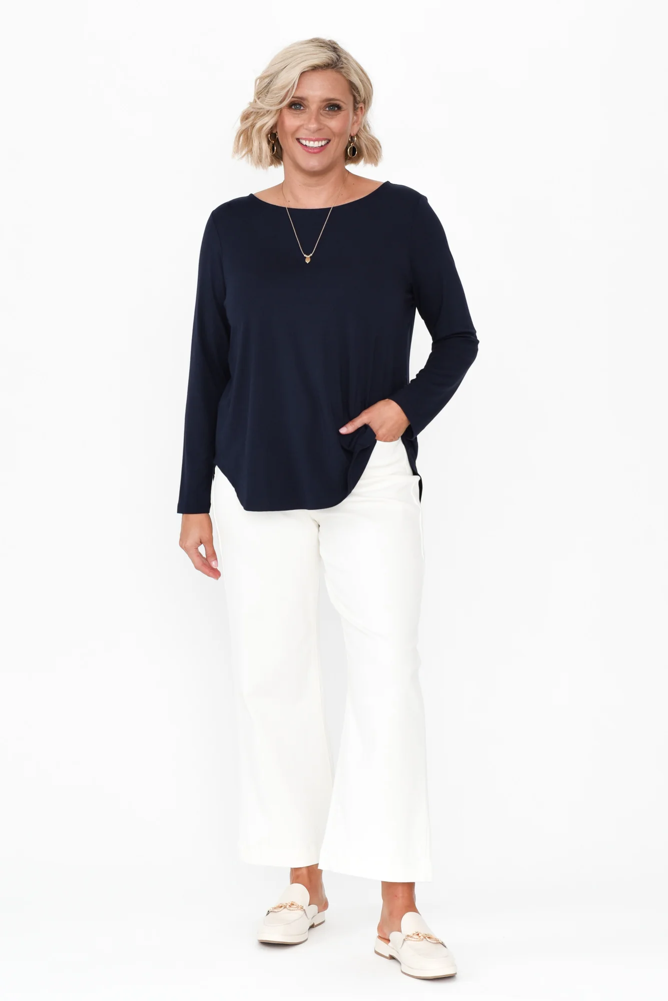 Adele Navy Long Sleeve Bamboo Tee