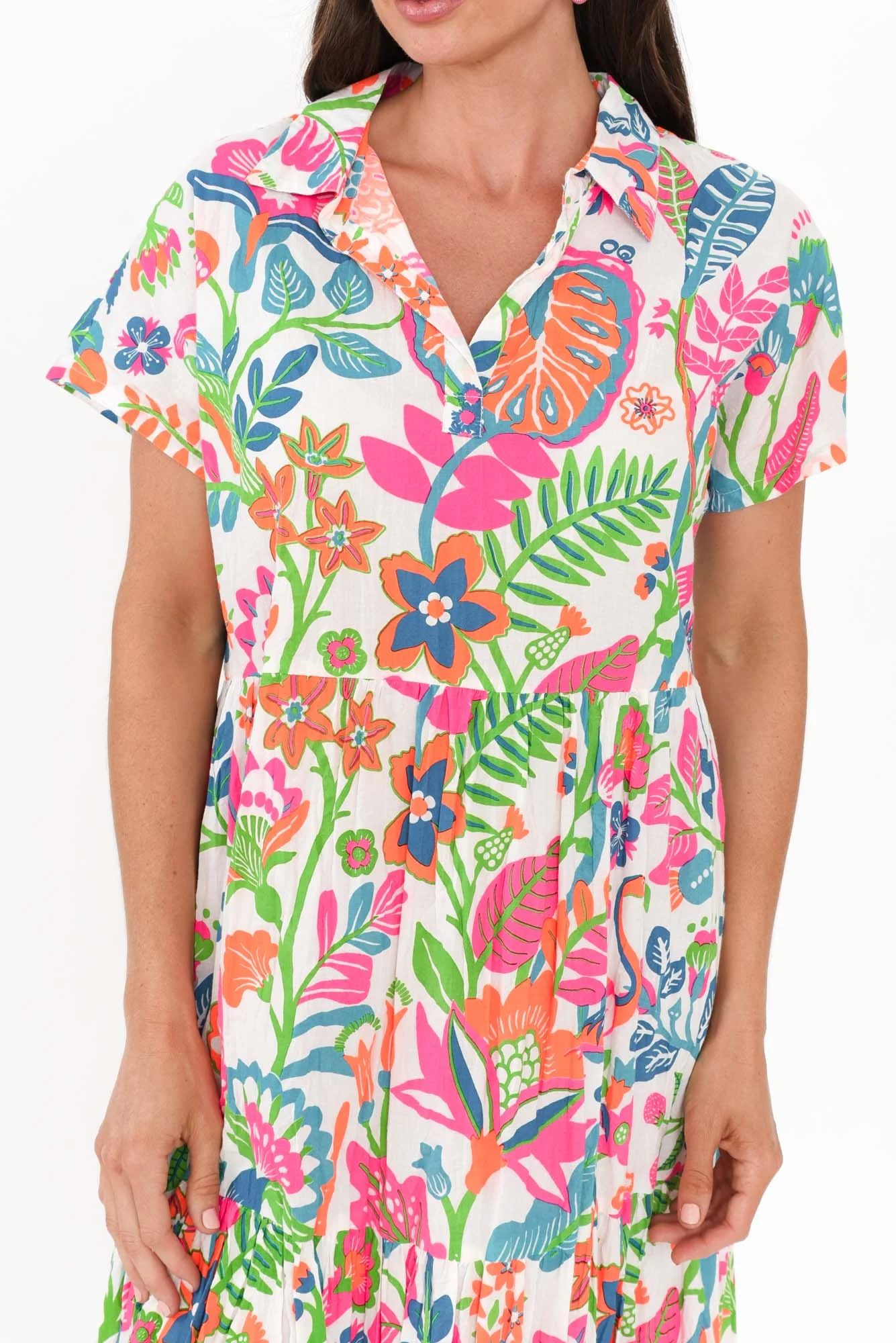 Chelly Pink Floral Cotton Collared Dress