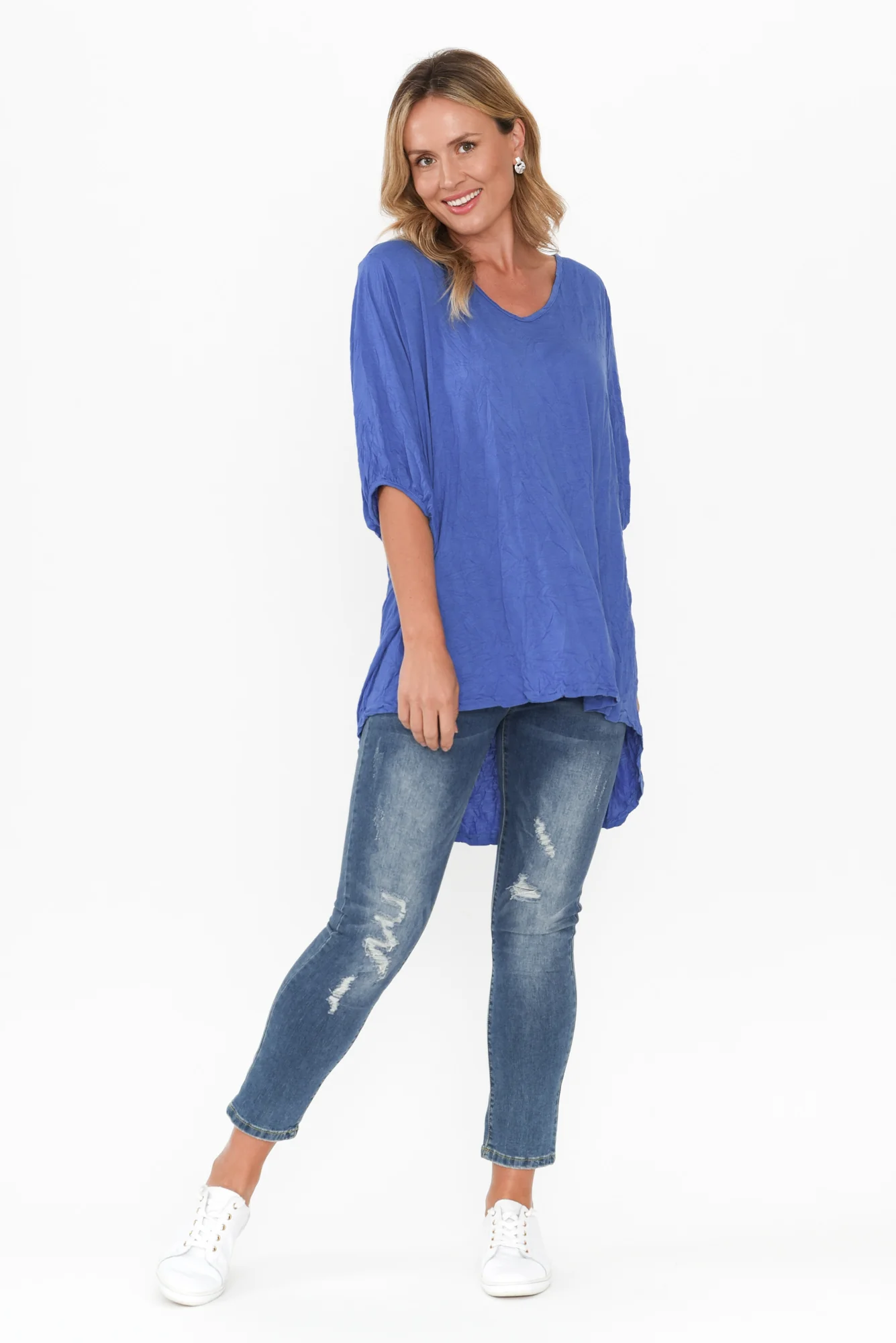 Agnes Cobalt Crinkle Cotton Hi Lo Top