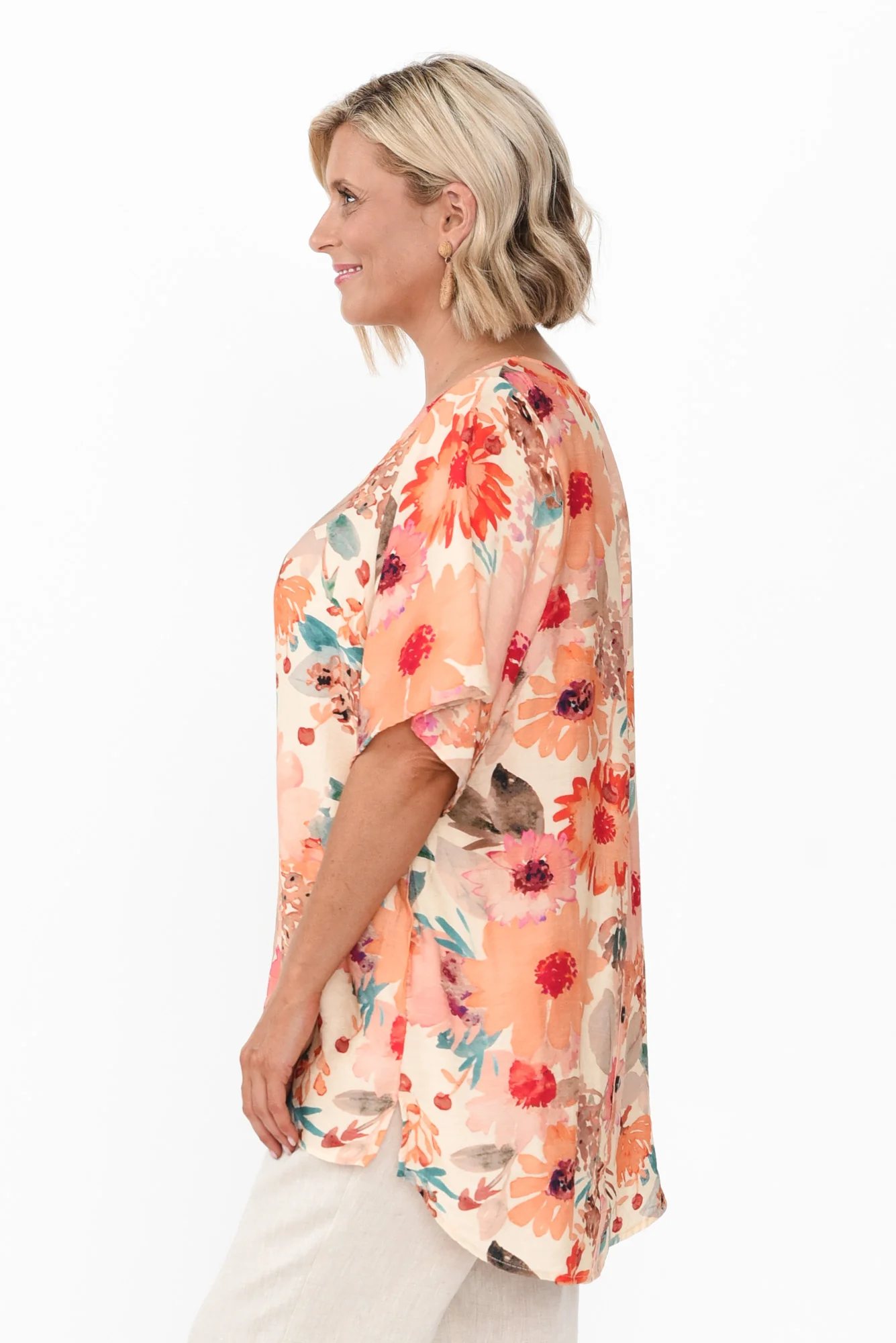 Marian Orange Floral Linen Blend Top
