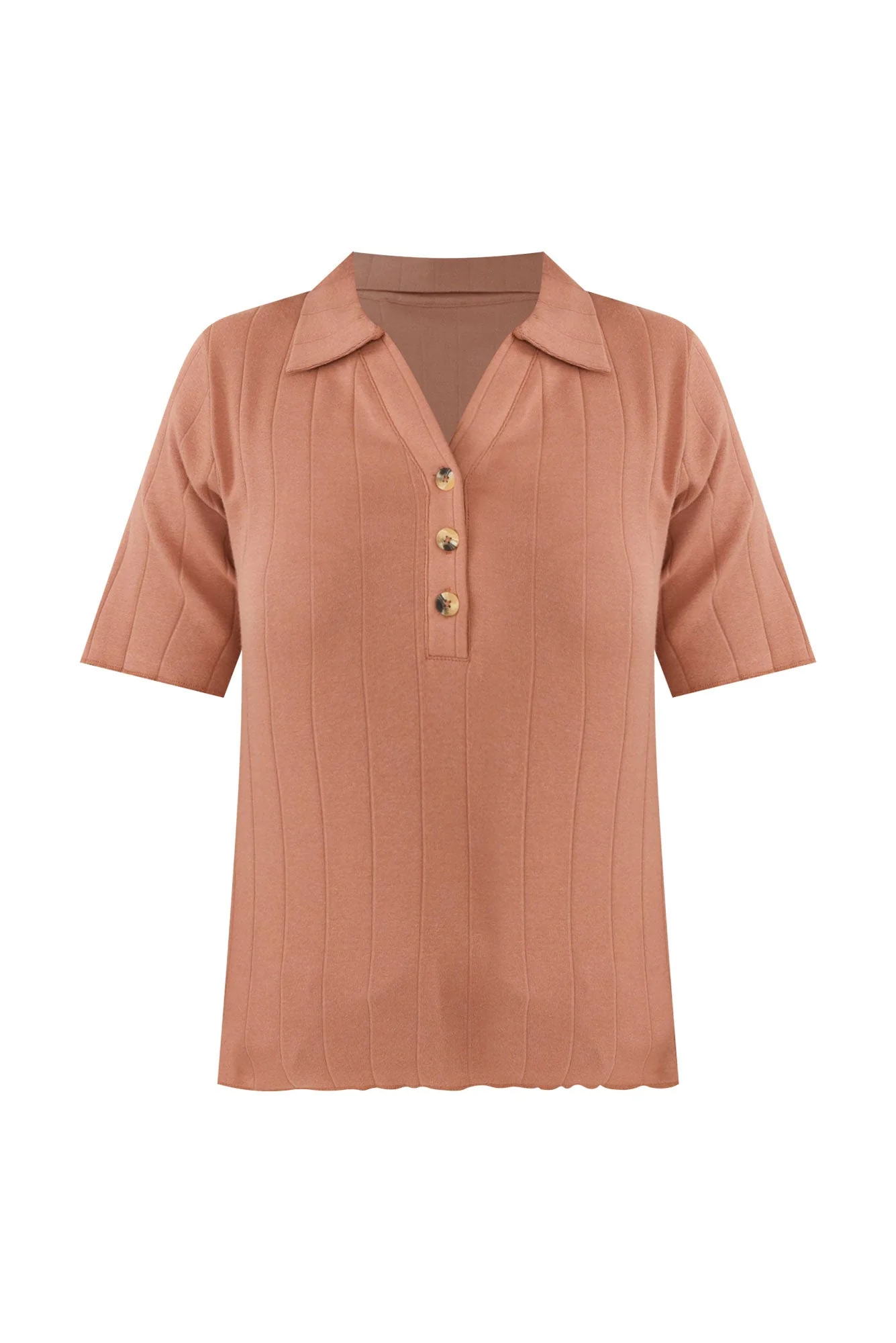 Novi Mocha Cotton Blend Ribbed Top