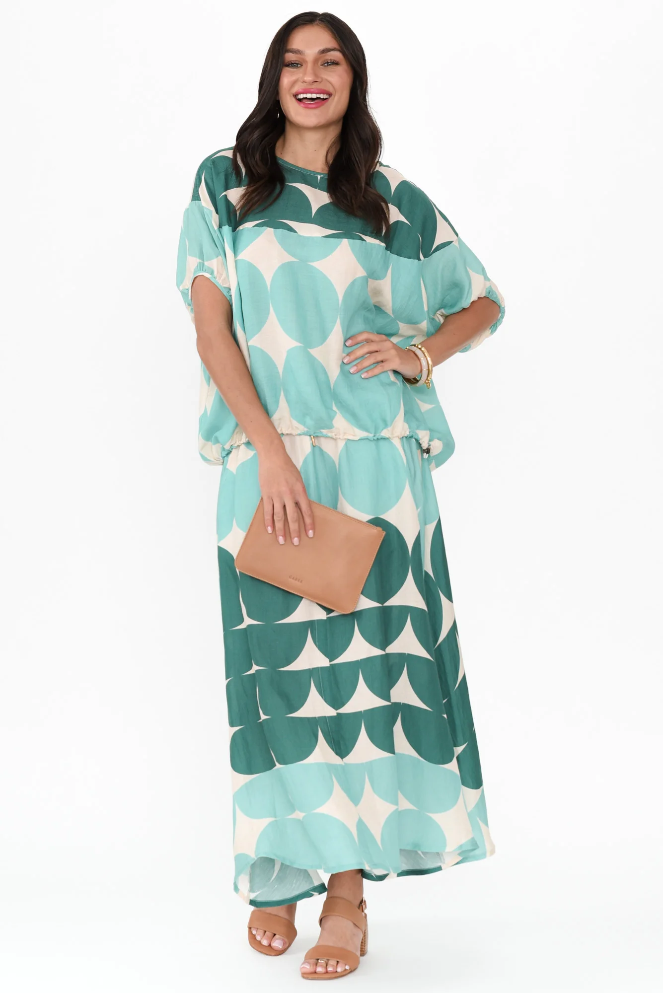 Domino Aqua Spot Linen Blend Skirt