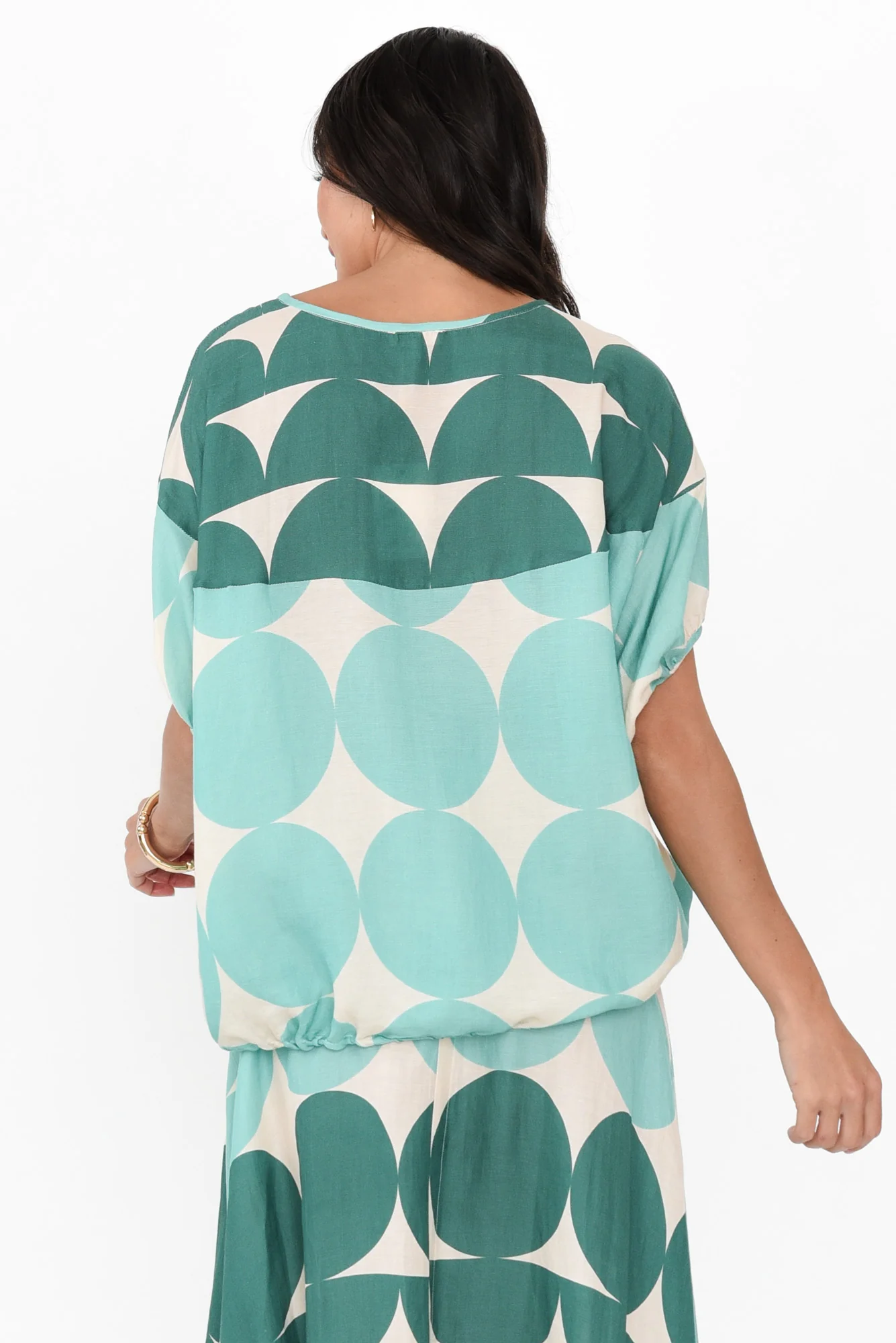 Domino Aqua Spot Linen Blend Top