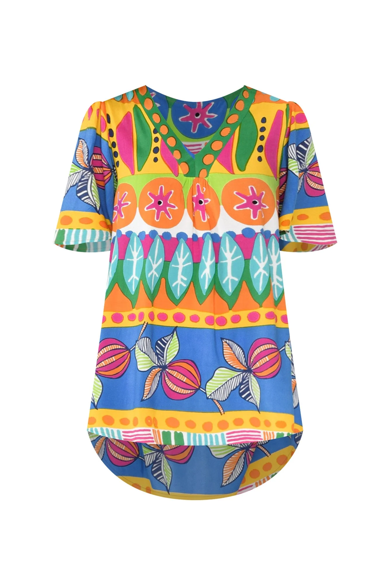 Zani Orange Geo V Neck Top