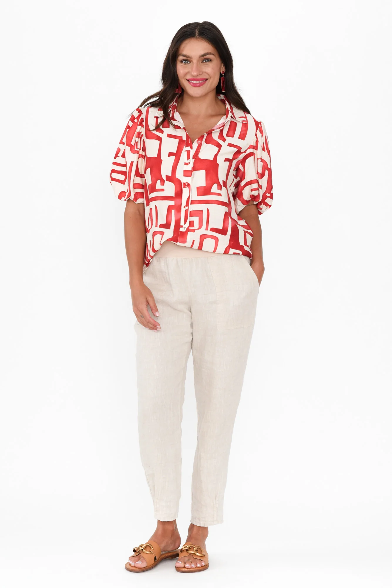 Eileen Red Abstract Collared Shirt