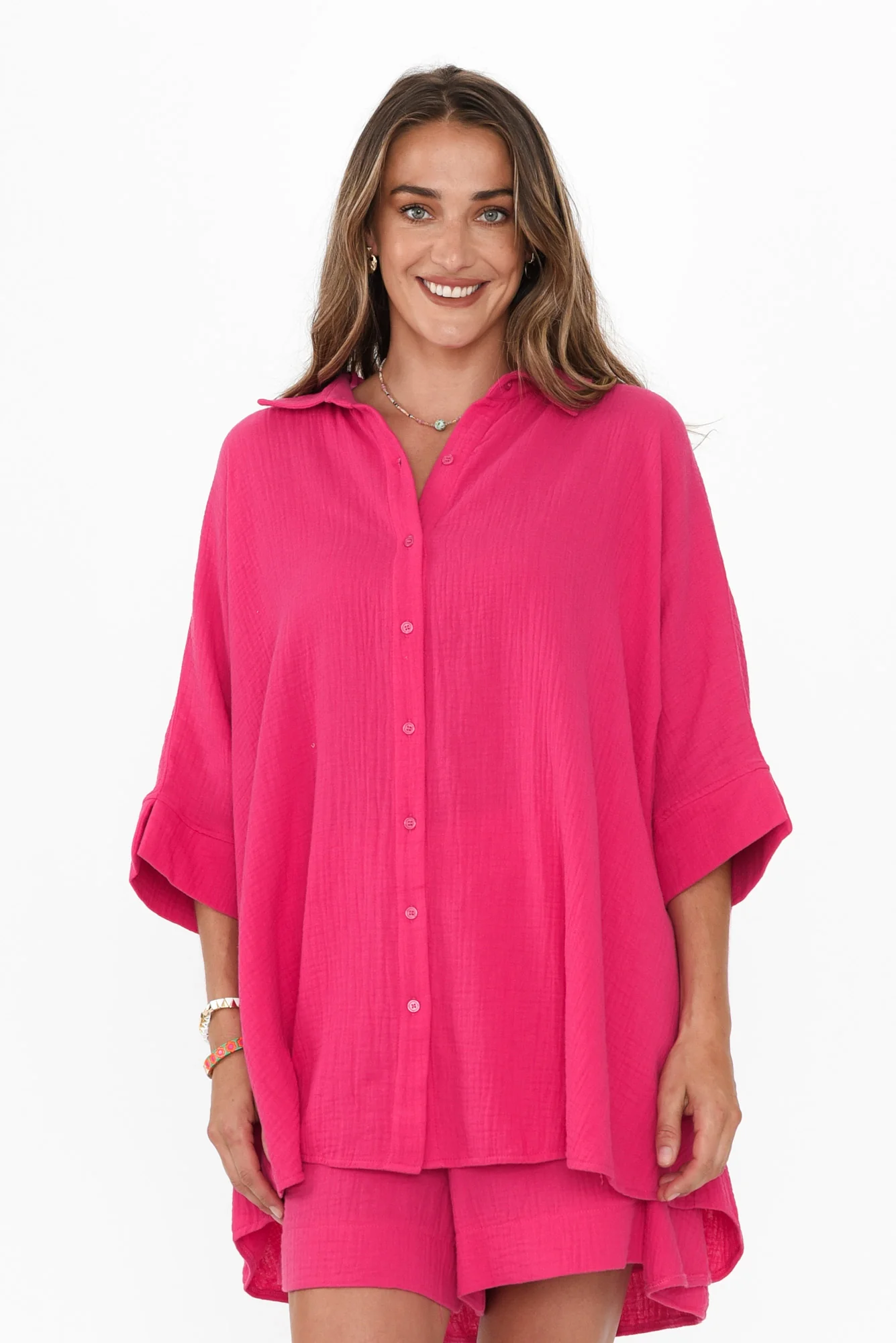 Calia Fuchsia Cotton Cheesecloth Shirt