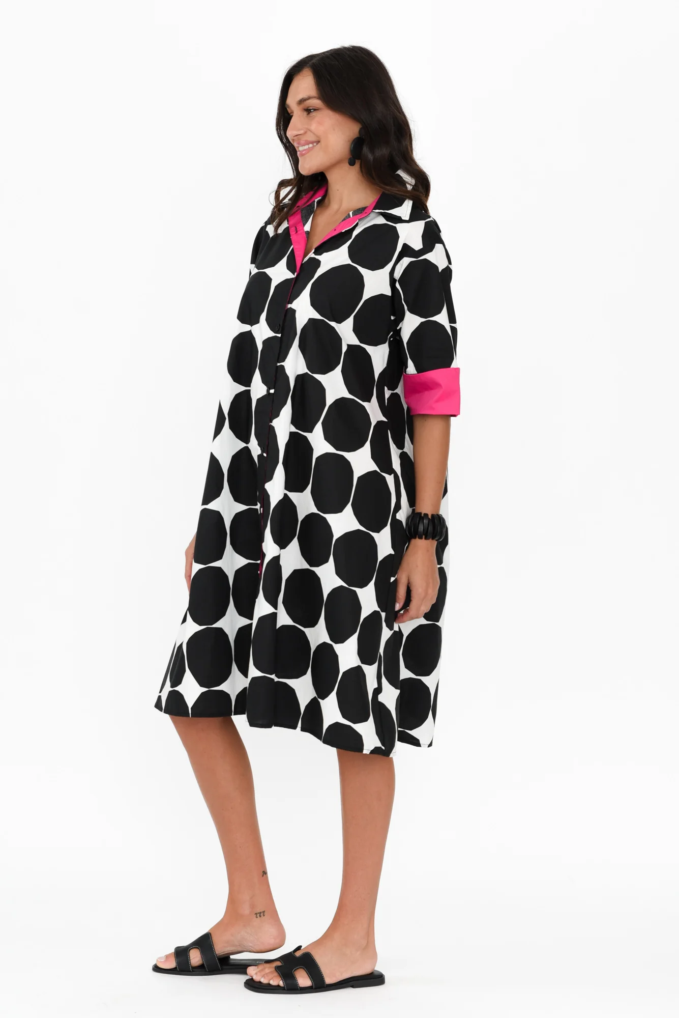 Cardiff Black Abstract Spot Cotton Poplin Dress