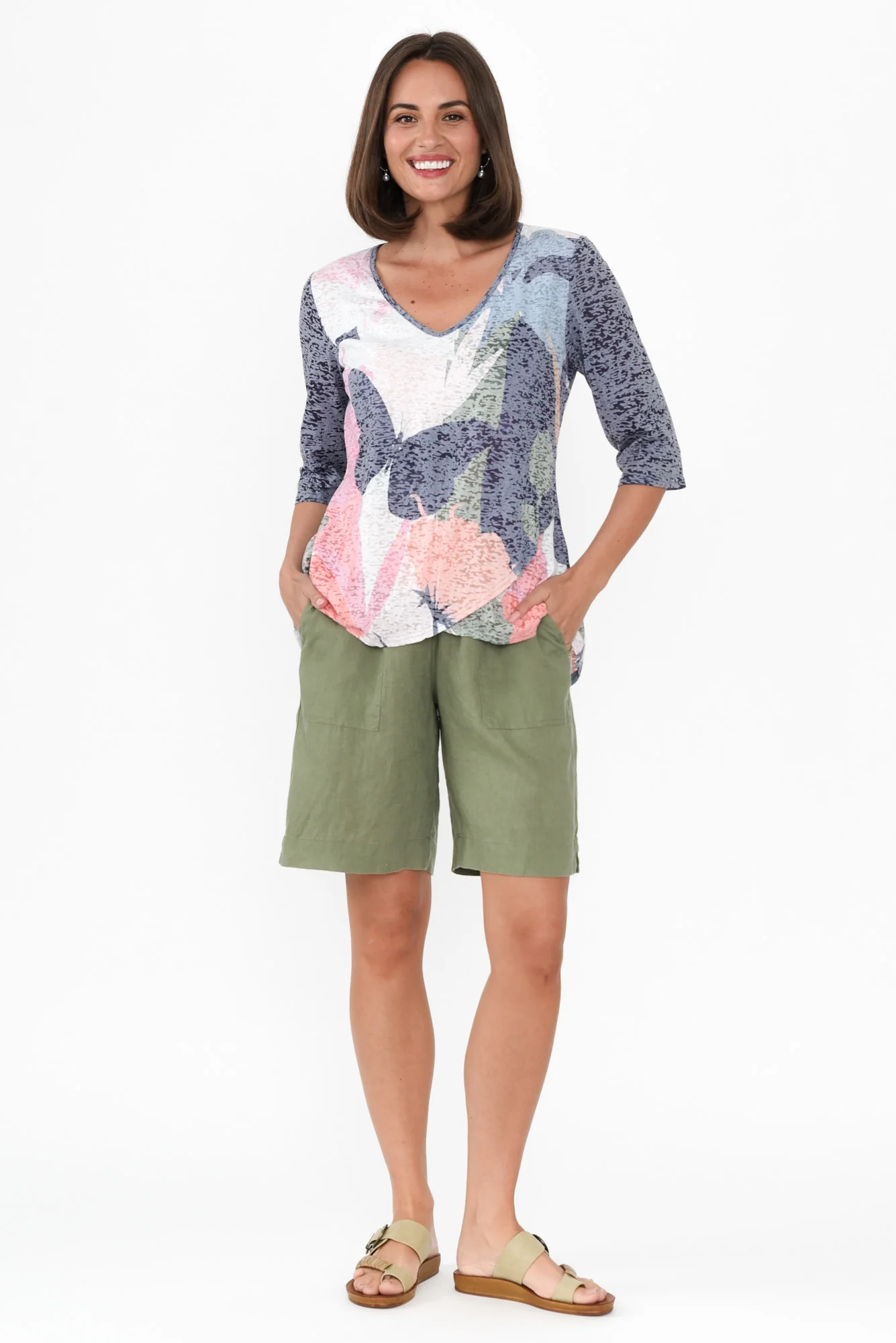 Skyros Navy Garden 3/4 Sleeve Top