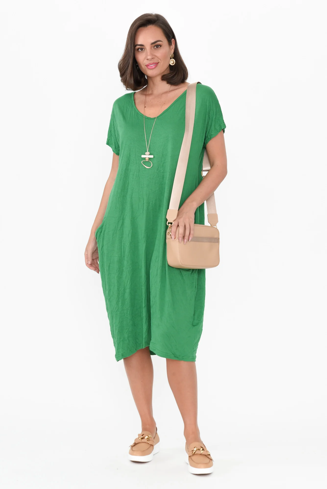 Travel Green Crinkle Cotton Dress