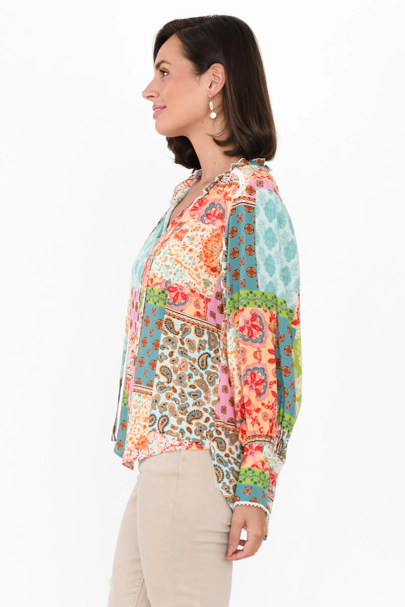 Sidra Yellow Mosaic Button Blouse