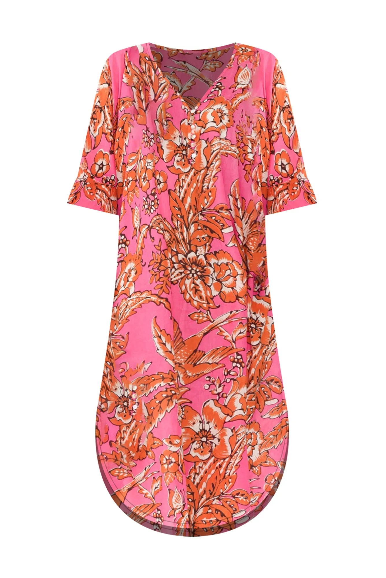 Tella Orange Garden Cotton Kaftan