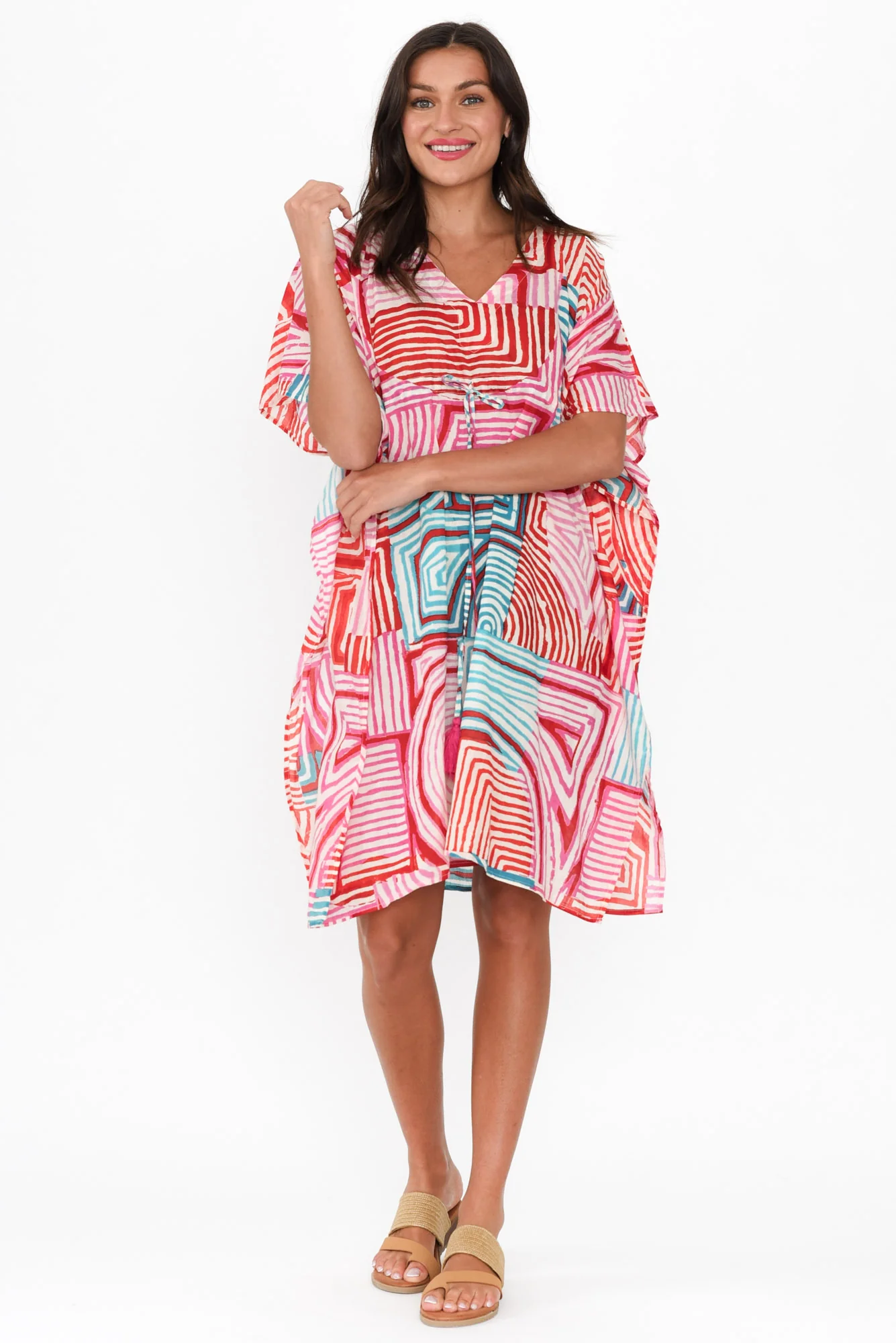 Isabel Pink Geo Cotton Kaftan