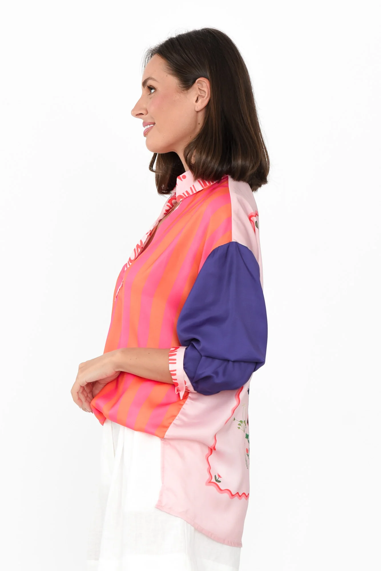 Suzy Pink Splice V Neck Shirt